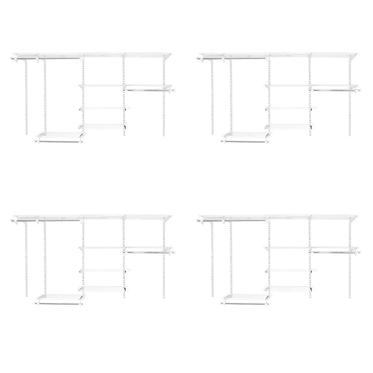 Rubbermaid FastTrack 4-8 Foot Closet Configuration Storage Kit, White (4 Pk)