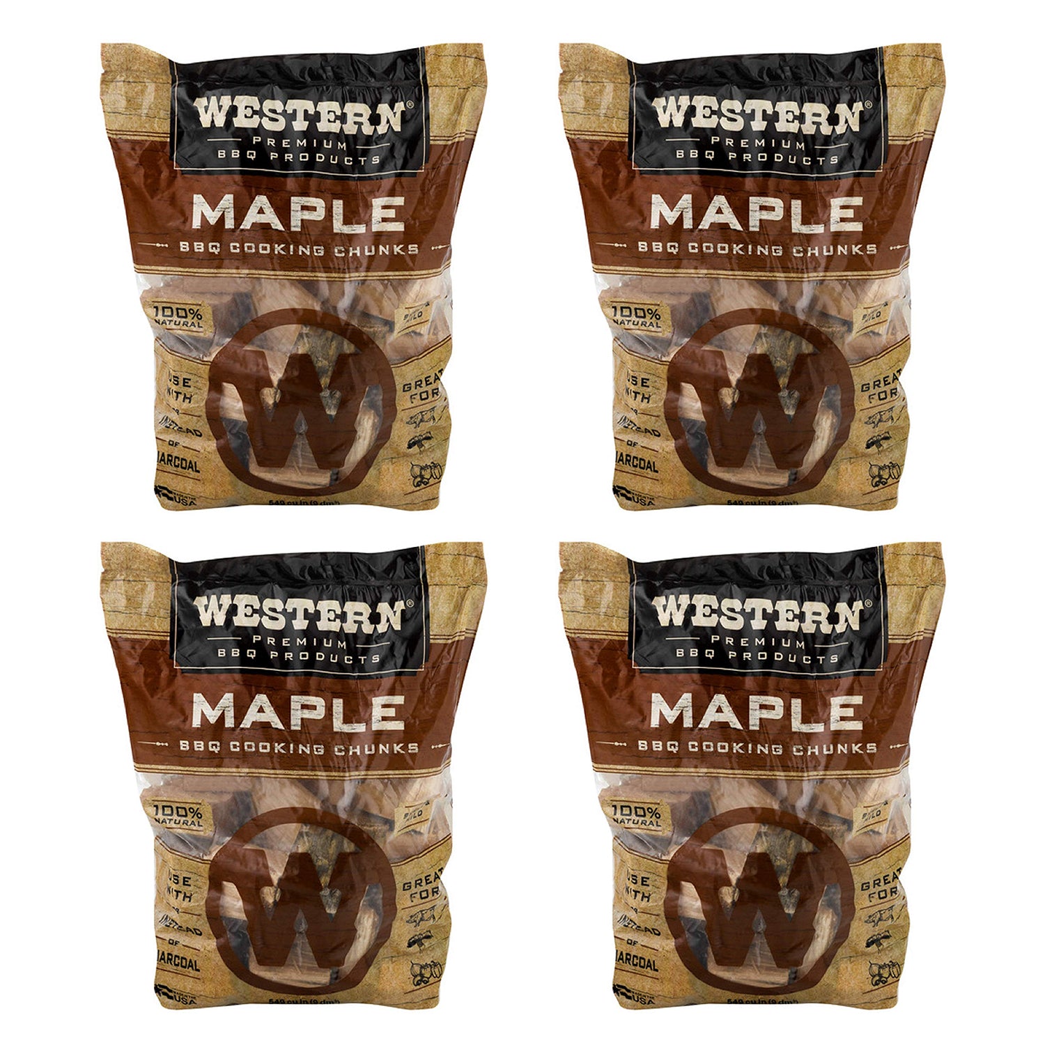 Western BBQ Maple Barbecue Flavor Wood Cooking Chunks for Grilling (4-Pack) - VMInnovations