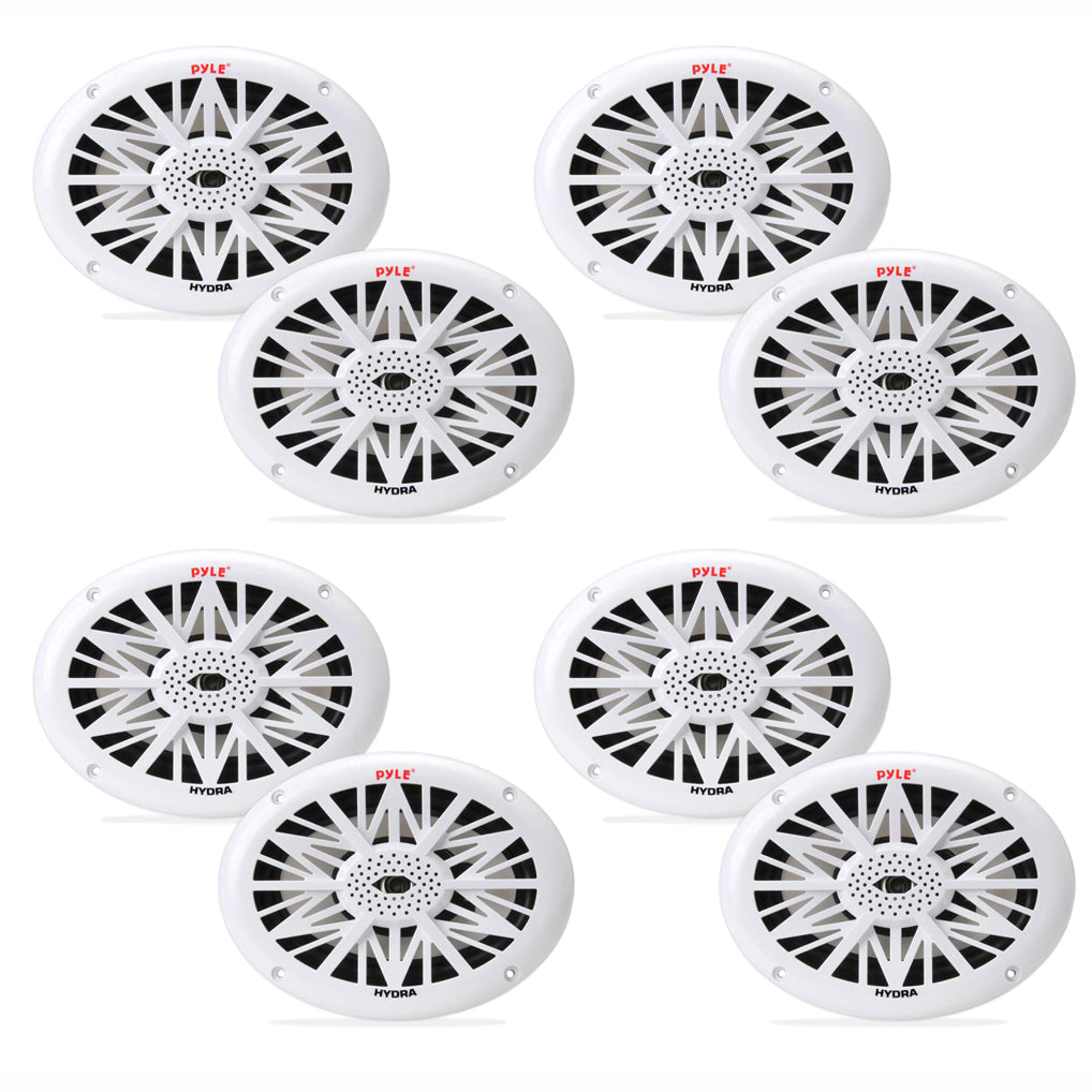 Pyle PLMR692 6 x 9 Inch 260W Water Resistant Marine Speakers, White (8 Speakers)