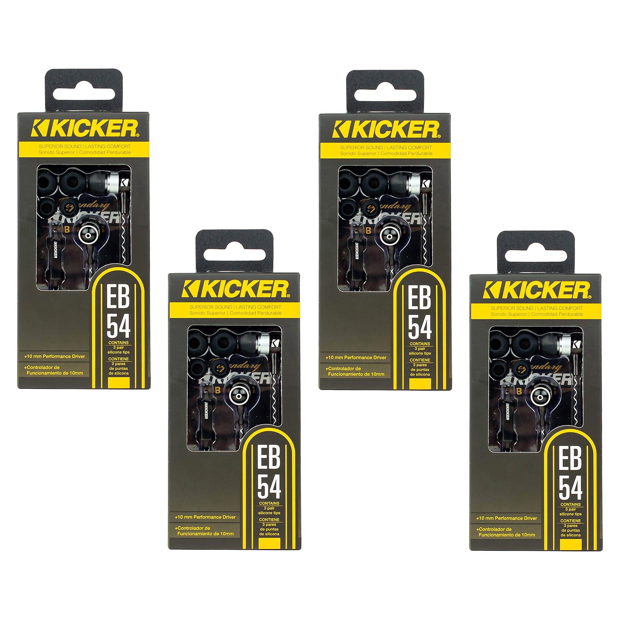 KICKER 46EB54 Isolating Silicone Earbuds w/ 10mm Drivers, Braided Cable (4 Pack) - VMInnovations