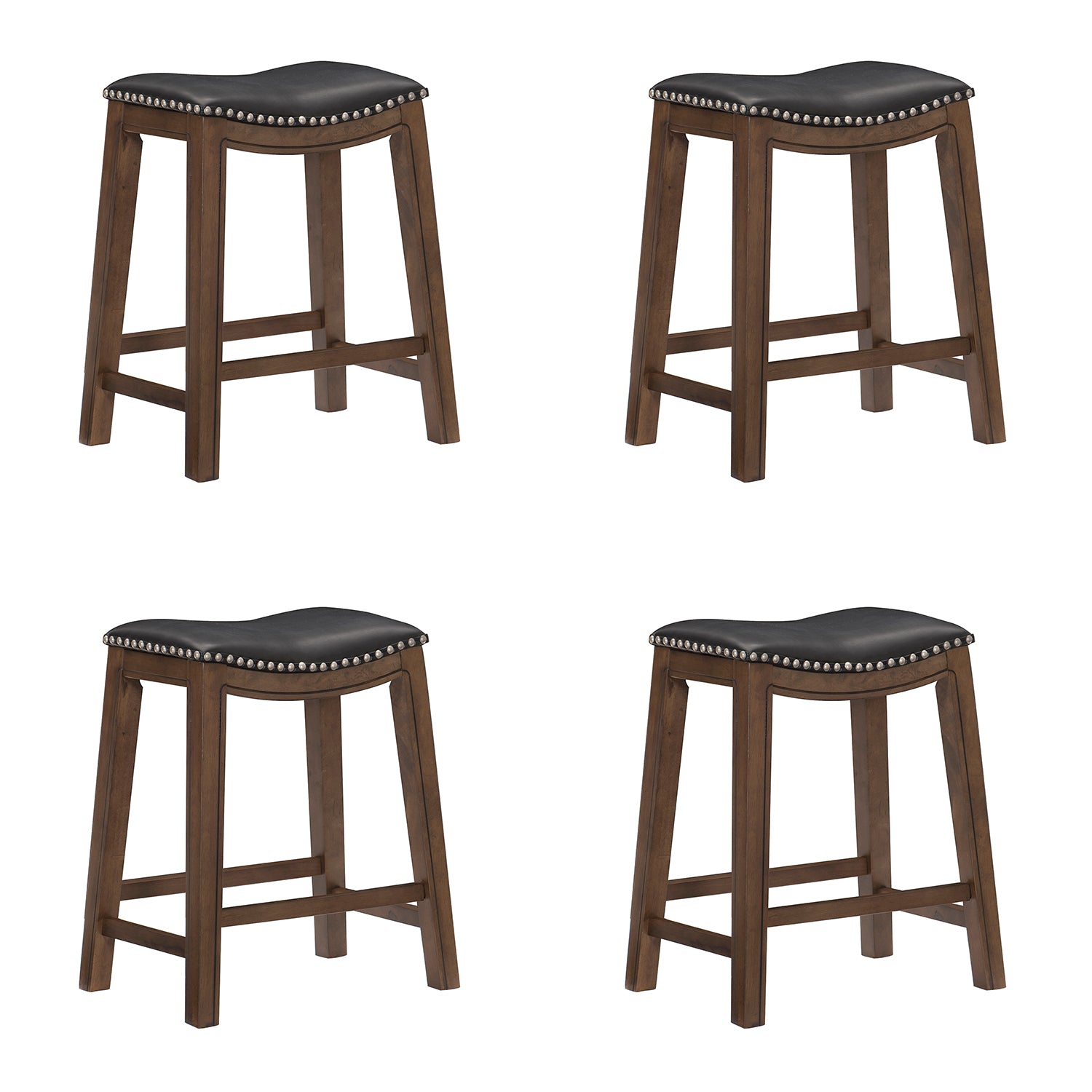 Homelegance 24" Counter Height Wooden Saddle Seat Barstools, Black (4 Pack) - VMInnovations