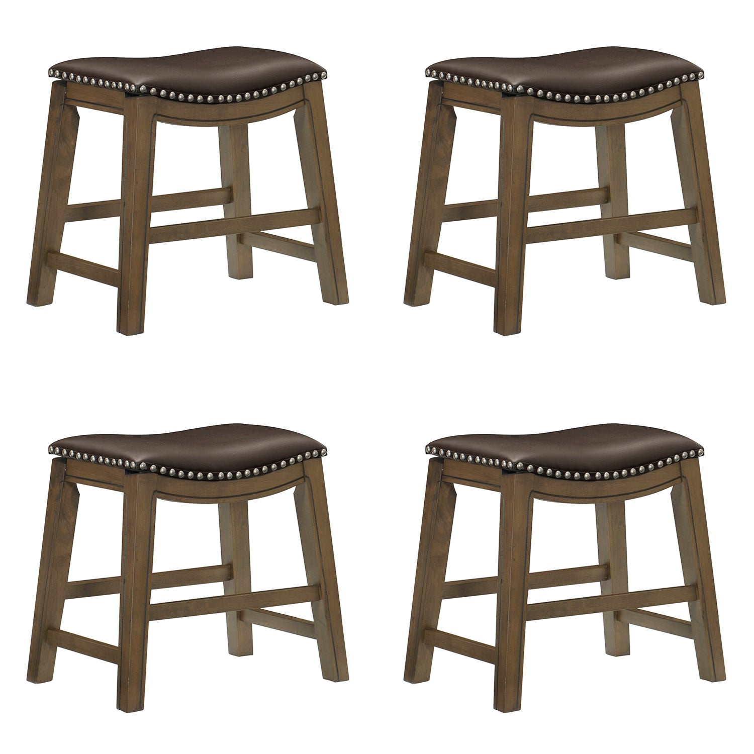 Homelegance 18-Inch Dining Height Wooden Saddle Seat Barstool, Brown (4 Pack)