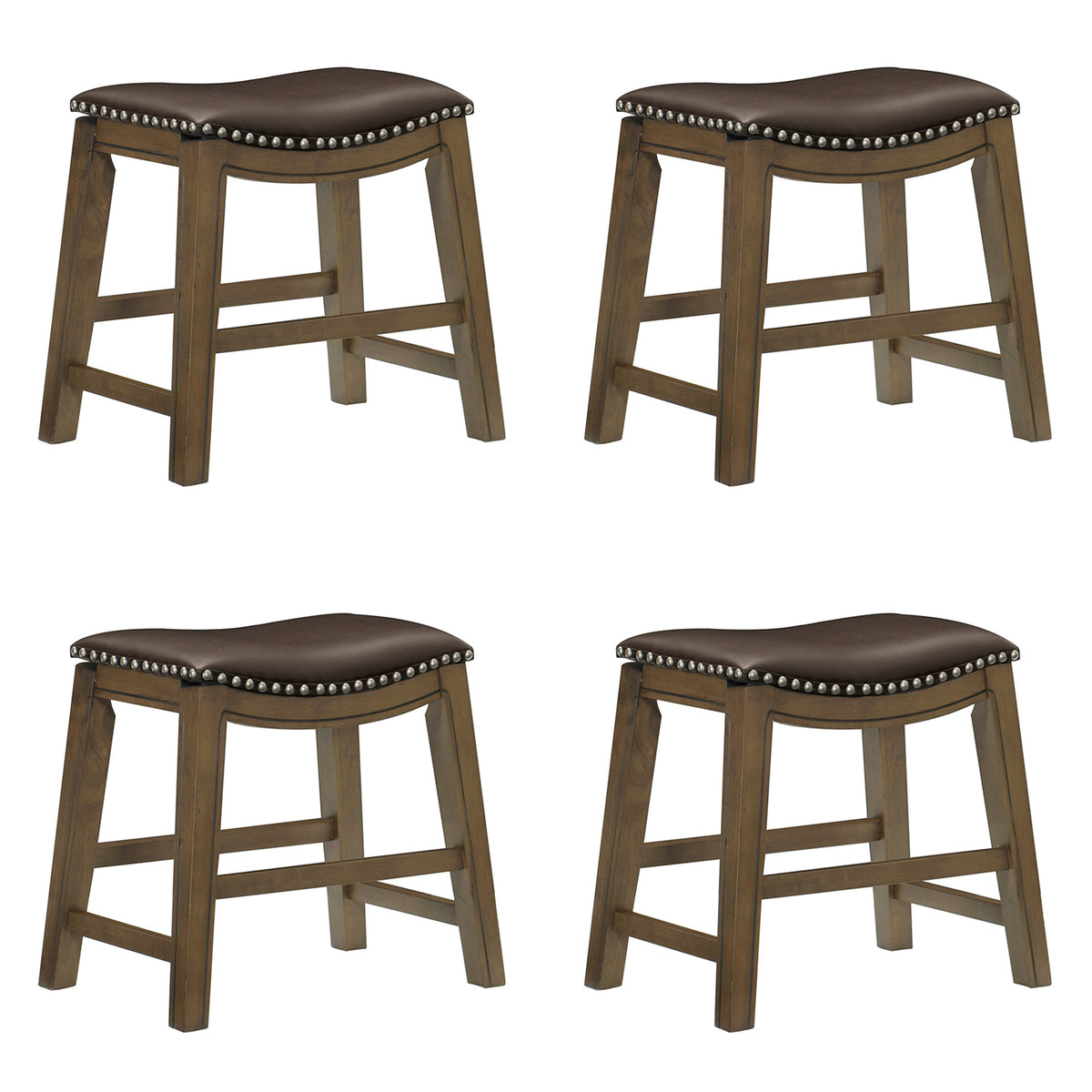 Homelegance 18-Inch Dining Height Wooden Saddle Seat Barstool, Brown (4 Pack)
