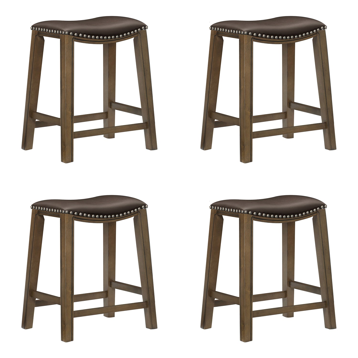 Homelegance 24" Counter Height Wooden Stool Saddle Seat Barstool, Brown (4 Pack) - VMInnovations
