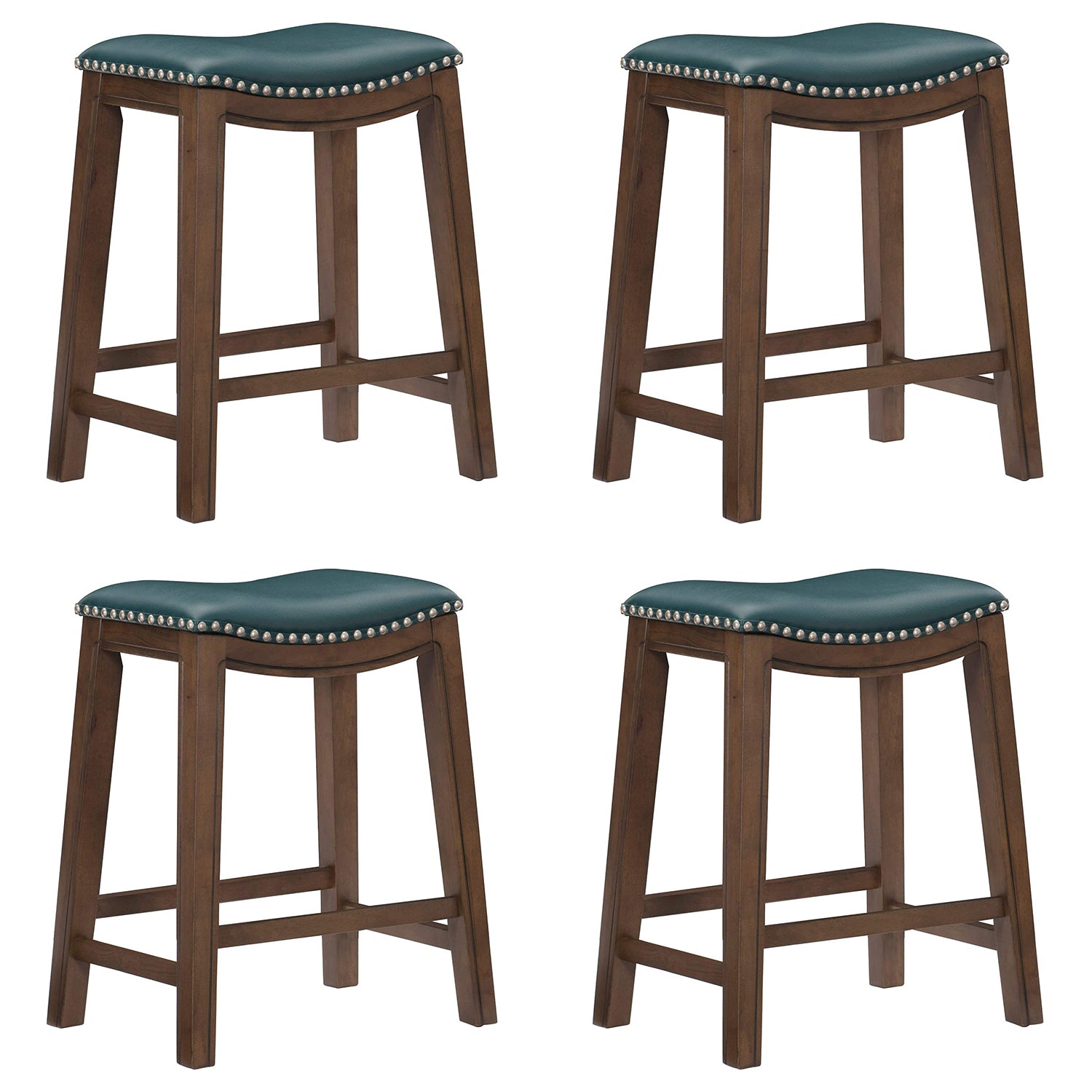Homelegance 24" Counter Height Wooden Stool Saddle Seat Barstool, Green (4 Pack) - VMInnovations