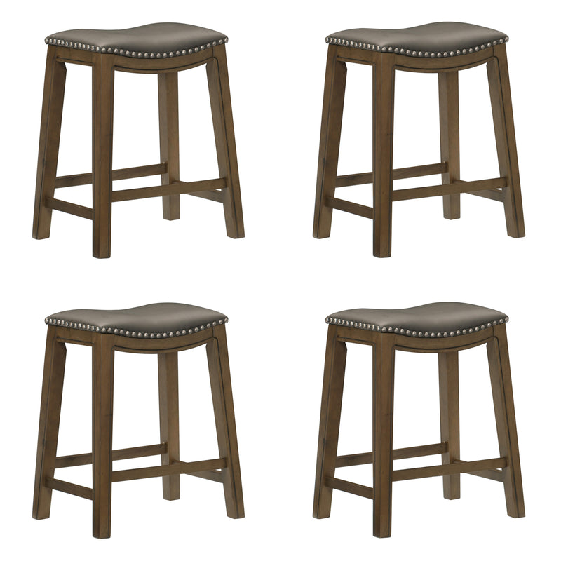 Homelegance 24" Counter Height Wooden Bar Stool Saddle Seat, Brown (4 Pack)