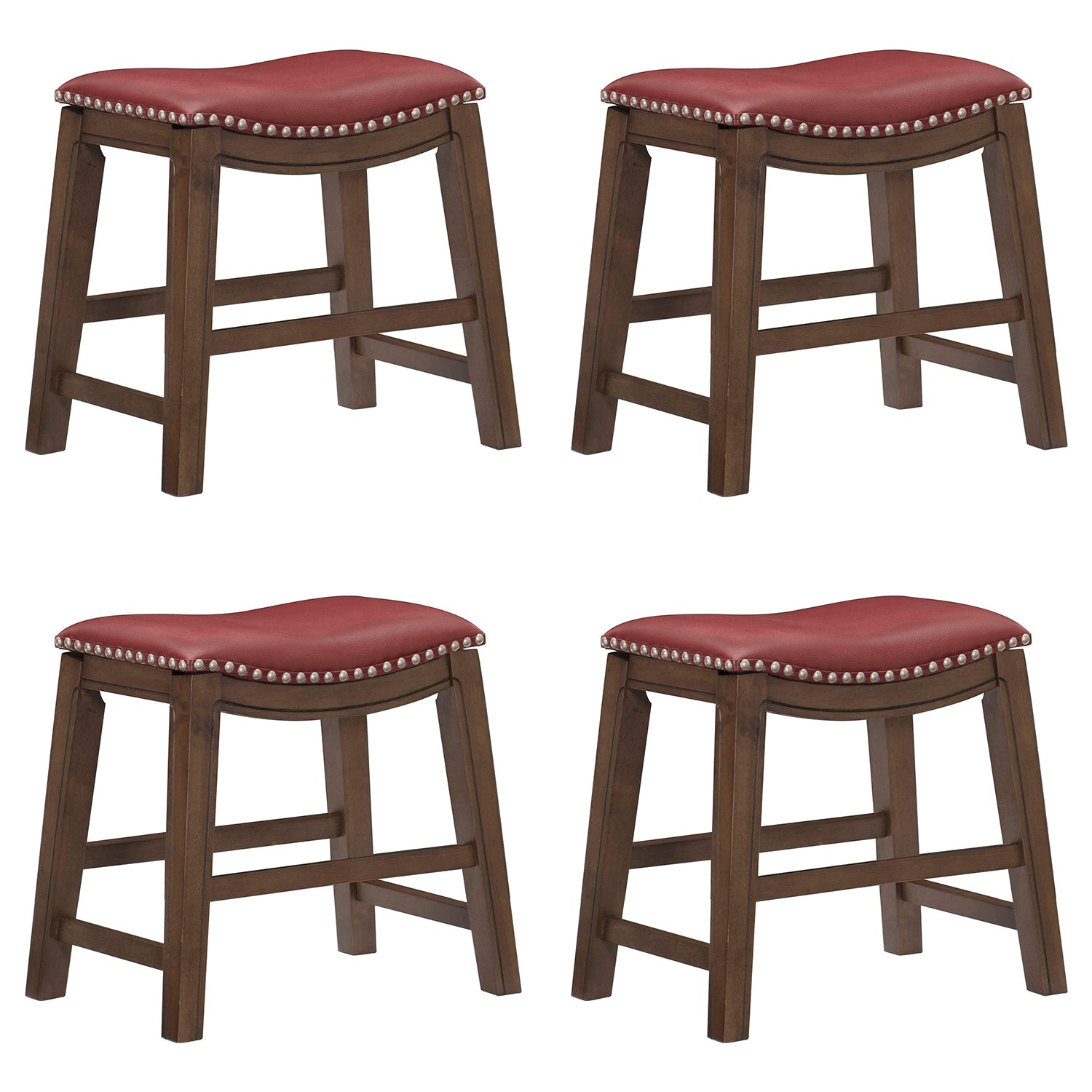Homelegance 18" Dining Height Wooden Saddle Seat Barstool, Red (4 Pack) - VMInnovations