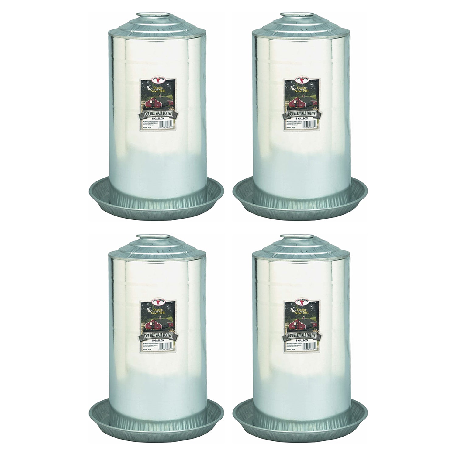 Little Giant 9838 Steel 8 Gallon Double Wall Poultry Fount Waterer (4 Pack)