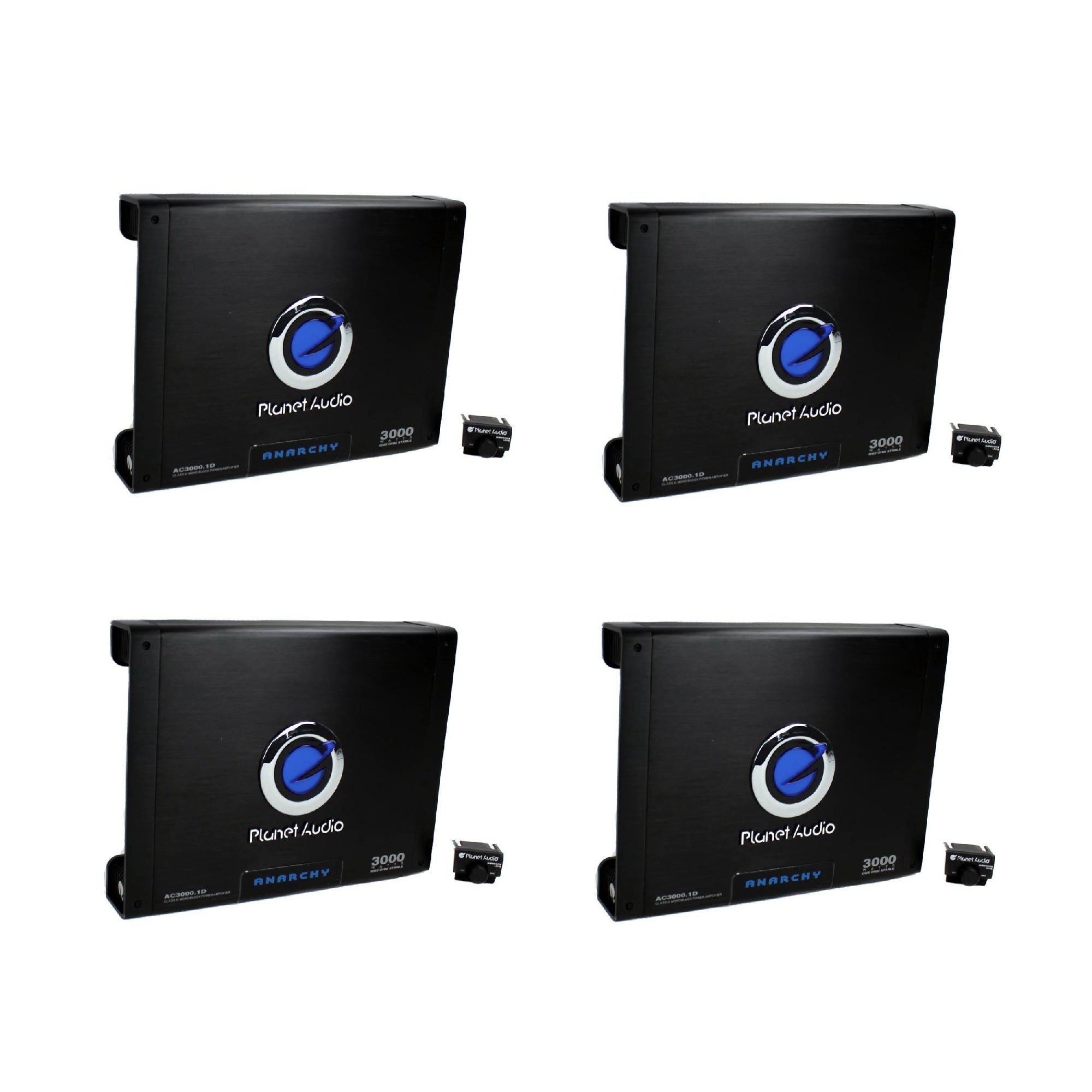 Planet Audio 3000W Mono Class D MOSFET Power Car Amplifier & Remote (4 Pack)