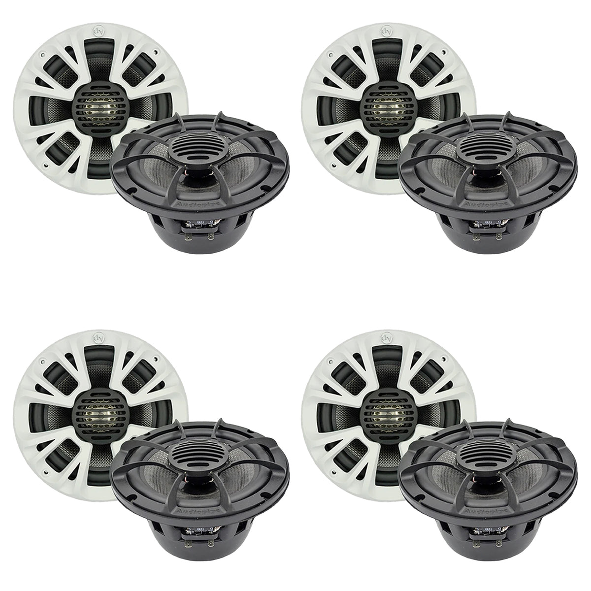 Audiopipe 500 Watt Max 8 Inch Marine Coaxial Car Speakers, Pair, Black (4 Pack)
