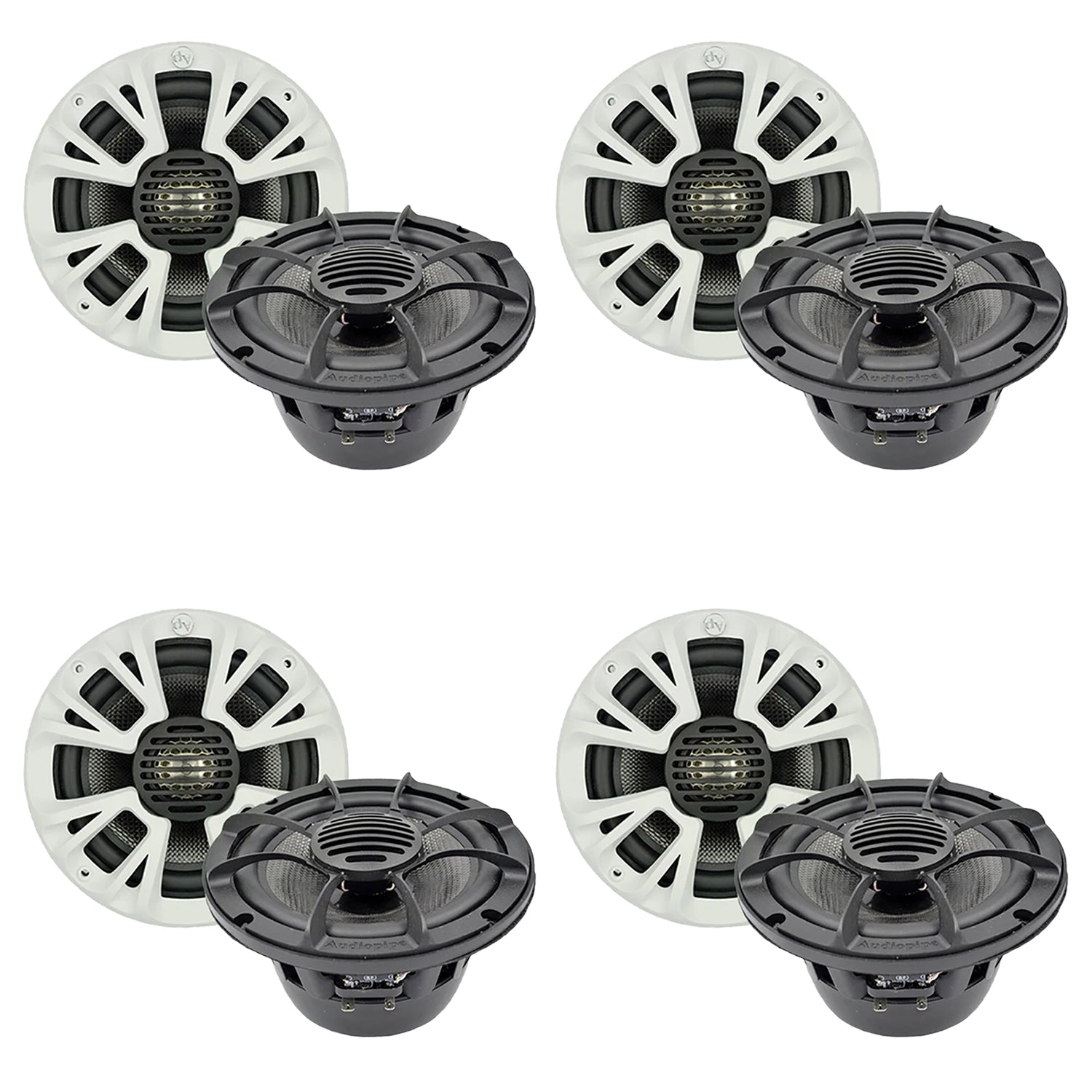 Audiopipe 500 Watt Max 8 Inch Marine Coaxial Car Speakers, Pair, Black (4 Pack)
