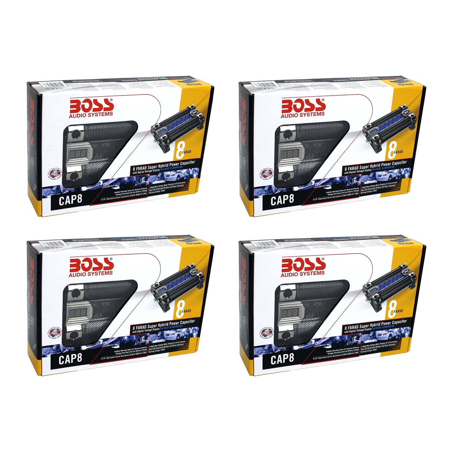 BOSS CAP8 8 FARAD LED Digital Voltage Display Car Audio Power Capacitor (4 Pack) - VMInnovations