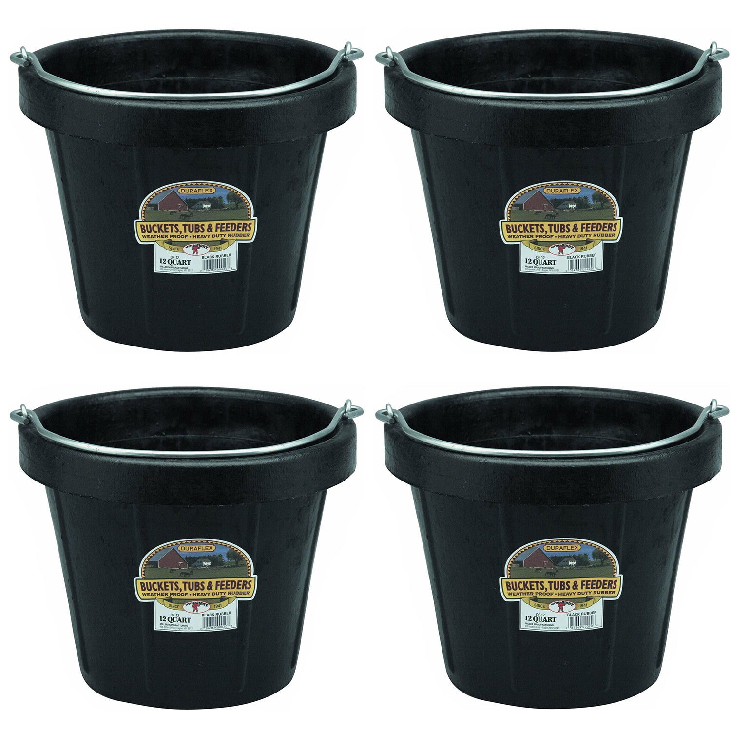 Little Giant 12 qt Flexible All-Purpose Rubber Bucket w/ Steel Handle (4 Pack) - VMInnovations