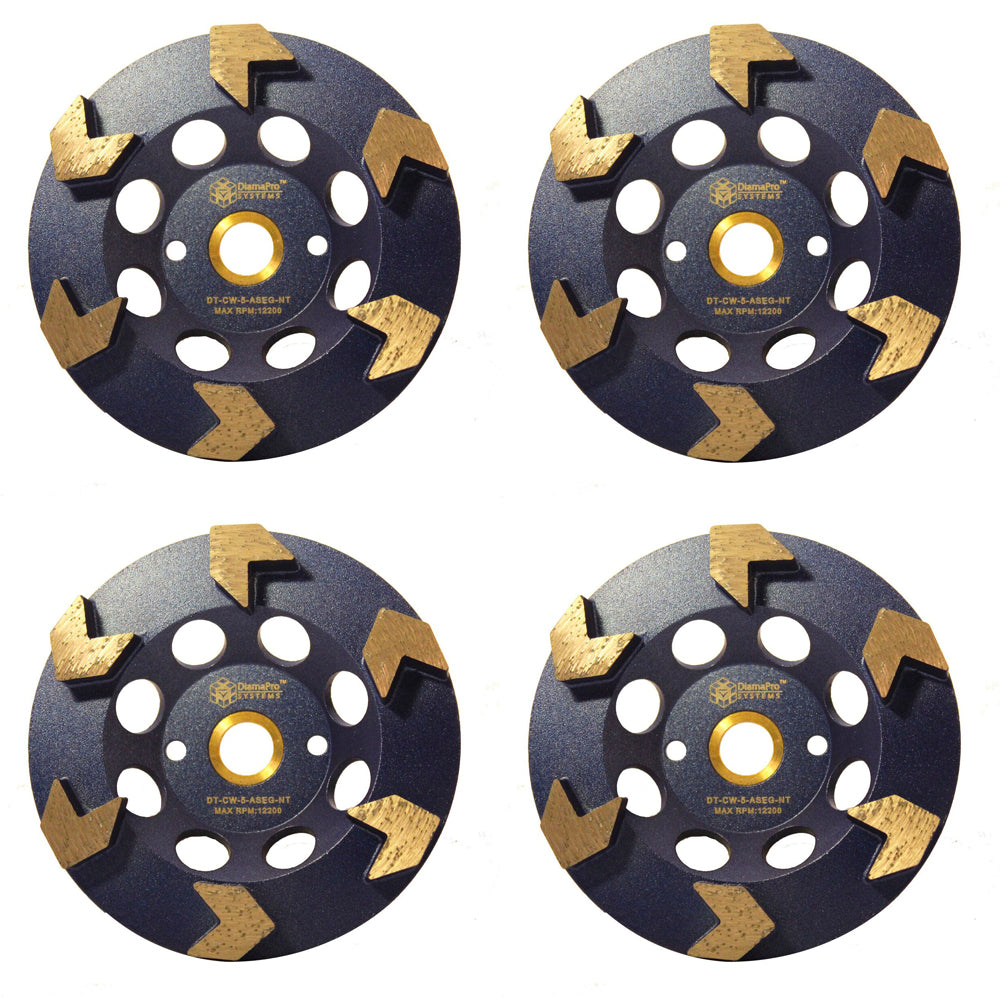 DiamaPro Systems Non Threaded 5 In 6 Arrow Segment Grinding Cup Wheel, (4 Pack)
