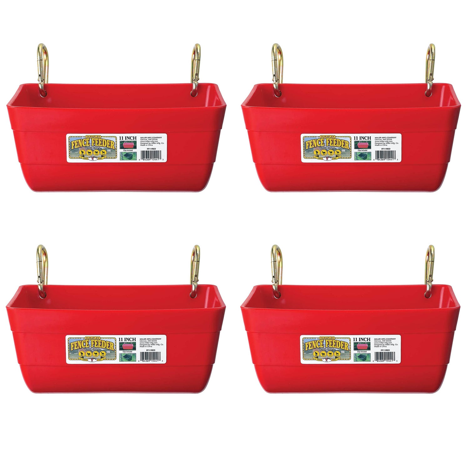 Little Giant 4.5 Quart Heavy Duty Feed Trough Bucket Fence Feeder, Red (4 Pack)