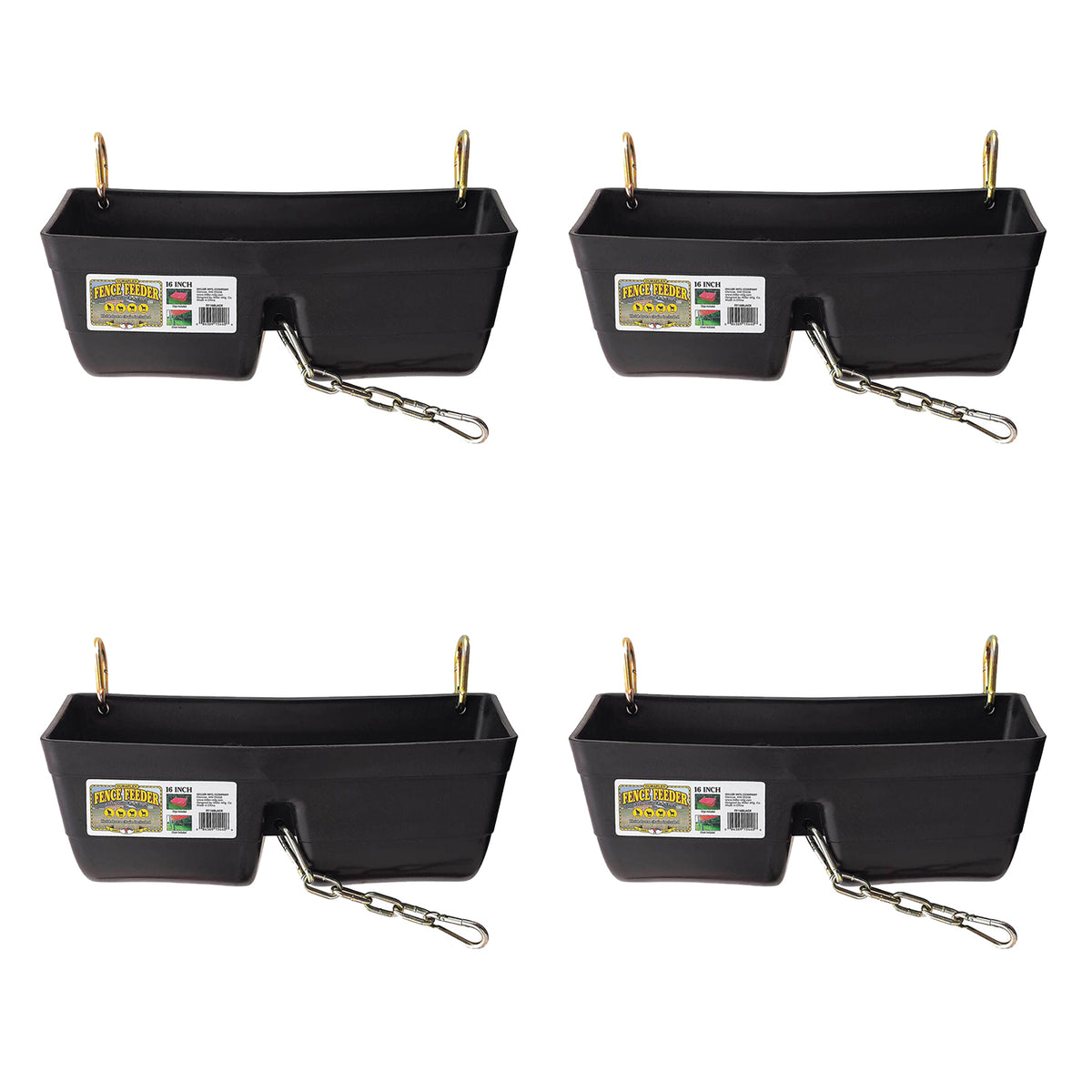 Little Giant 9 Quart Heavy Duty Feed Trough Bucket Fence Feeder, Black (4 Pack)