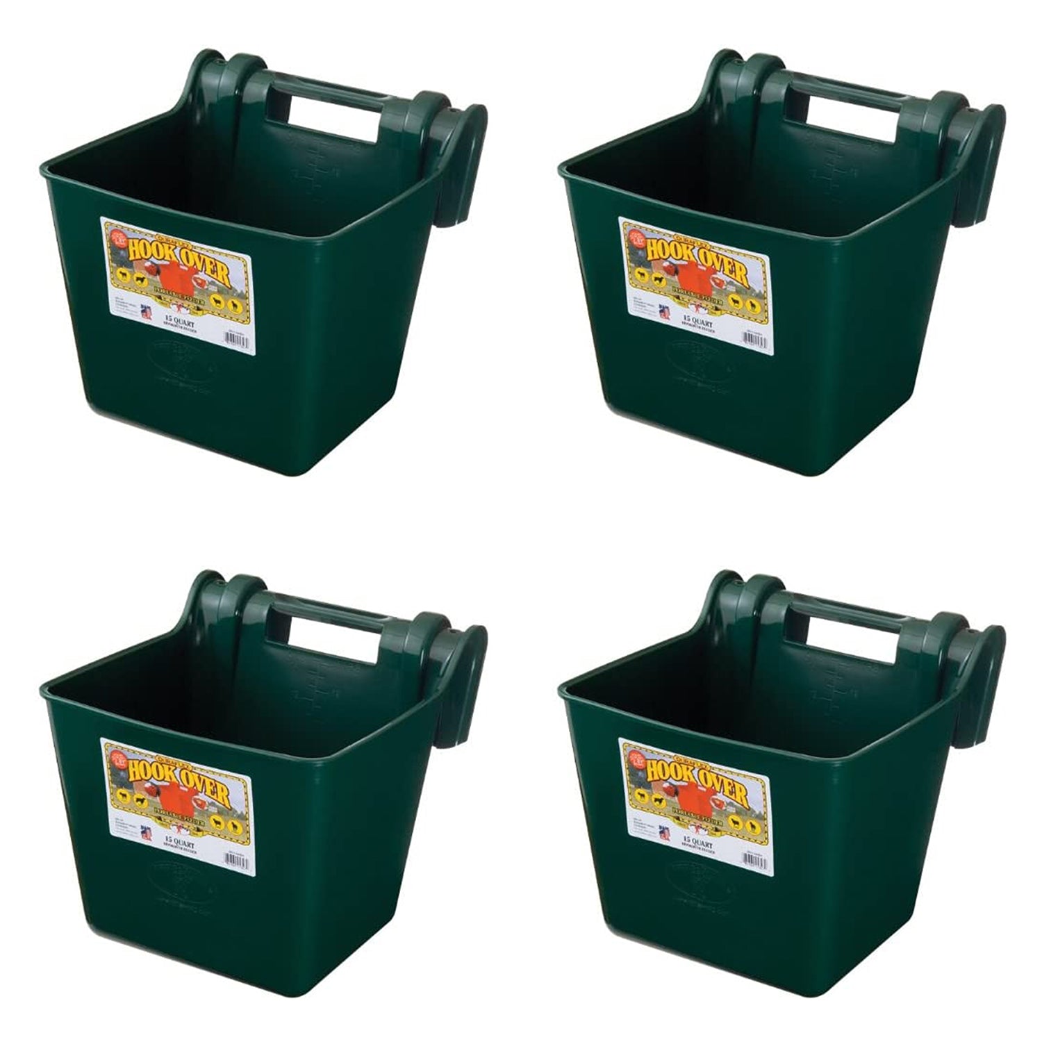 Little Giant Heavy Duty 15 Quart Mountable Plastic Hook Feeder, Green (4 Pack) - VMInnovations