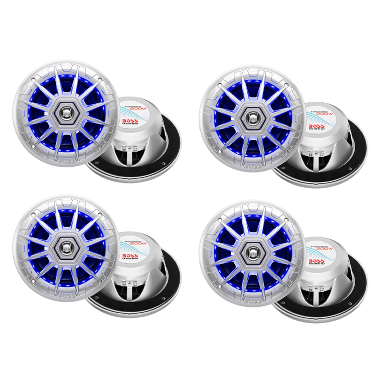BOSS Audio MRGB65 6.5" 200W Boat Marine RGB LED Light Speakers Silver (4 Pack)