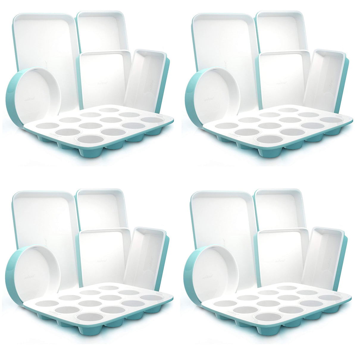 NutriChef 6 Piece Non Stick Kitchen Stackable Ceramic Baking Pan Set (4 Pack)