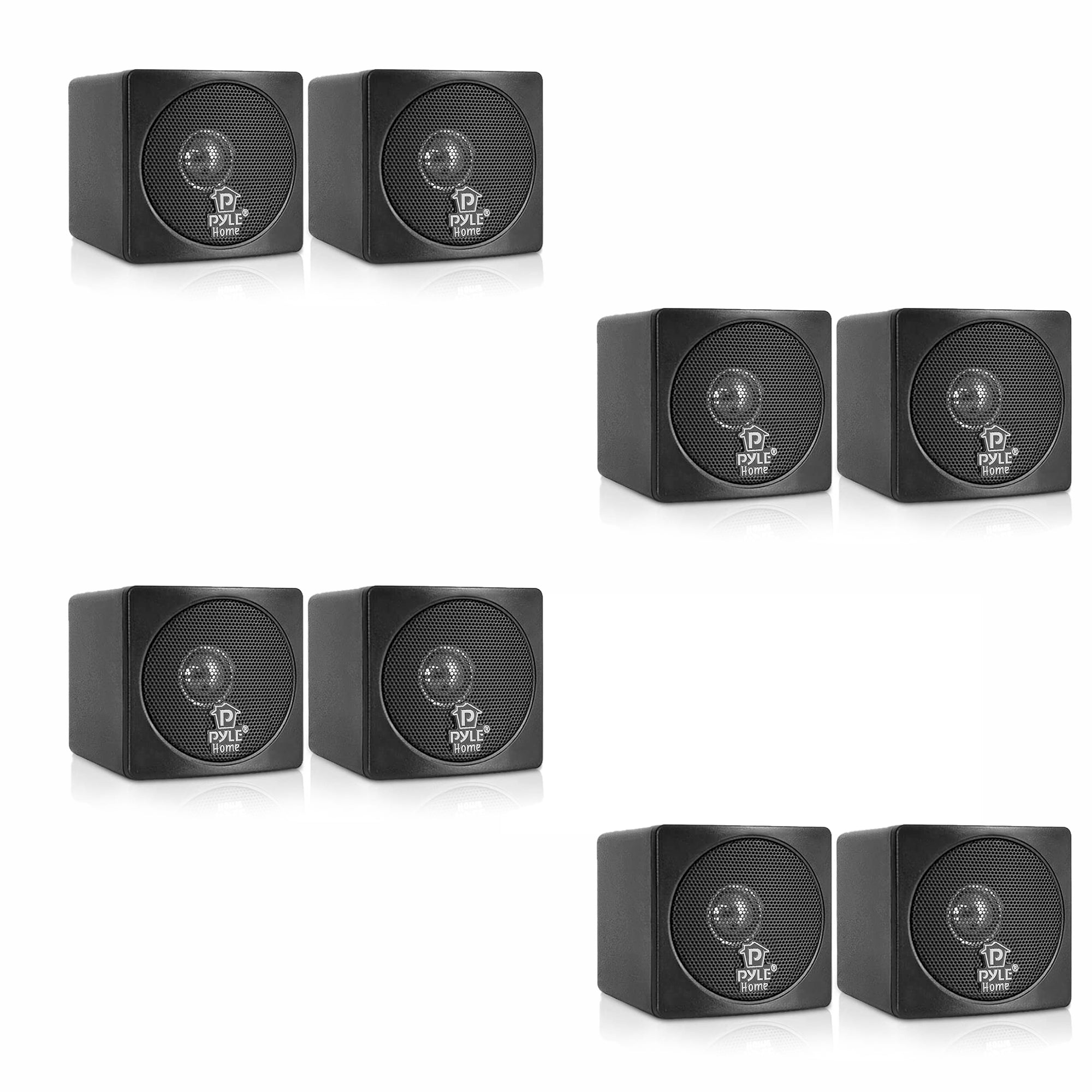 Pyle PCB3BK 3 Inch 100W Mini Cube Bookshelf Stereo Speakers, Black (8 Speakers)