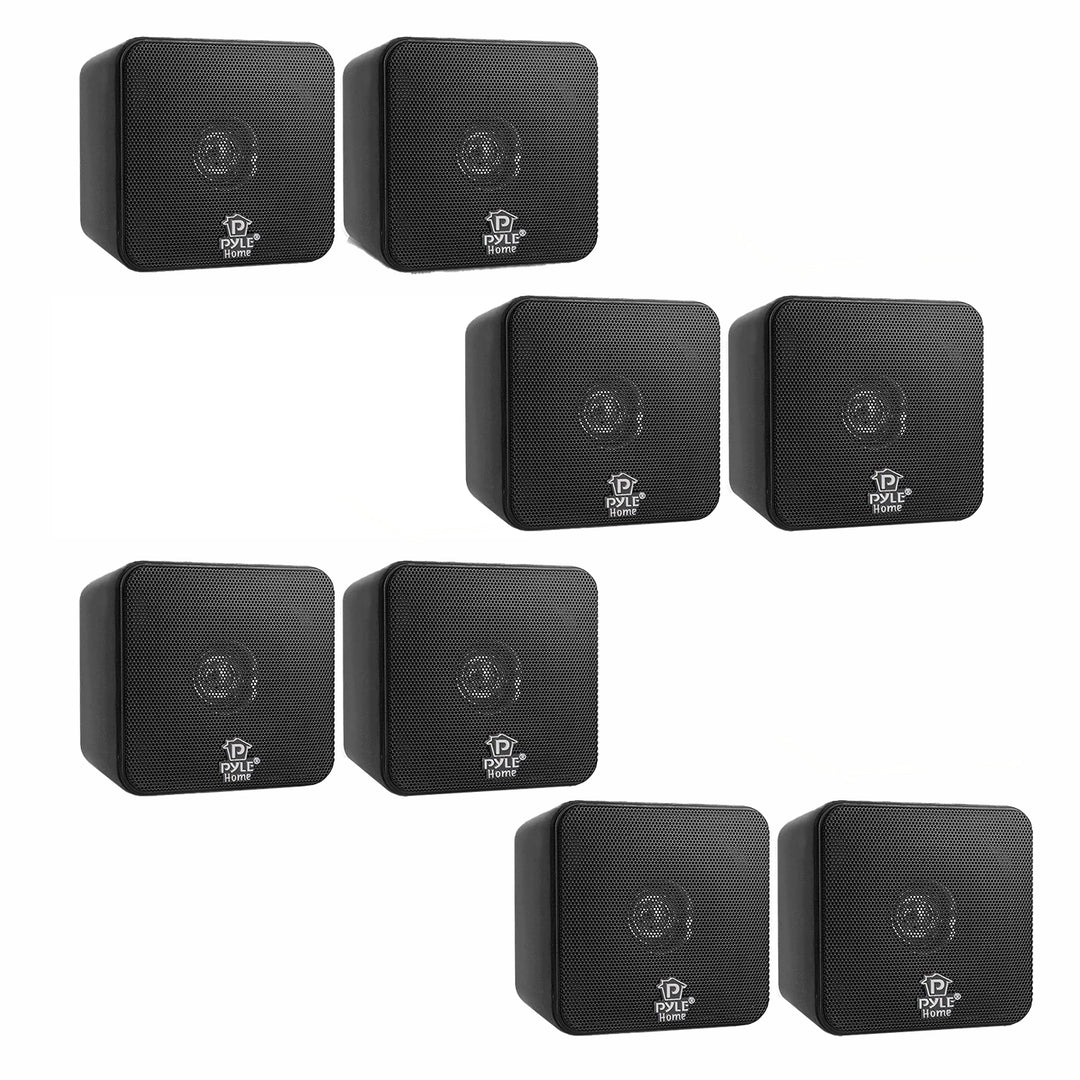 Pyle PCB4BK 4 Inch 200 Watt Mini Cube Bookshelf Stereo Speakers, Black (8 Pack) - VMInnovations