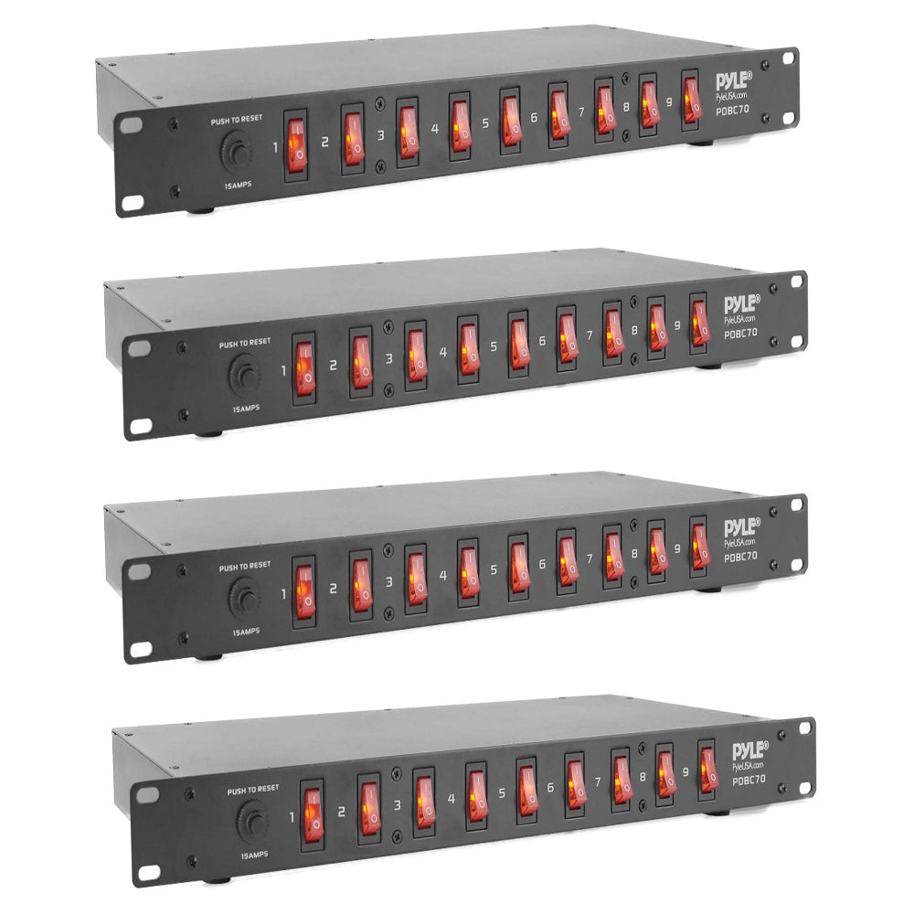 Pyle PDBC70 15 Amp Rack Mountable 9 Outlet Power Strip Surge Protector (4 Pack)
