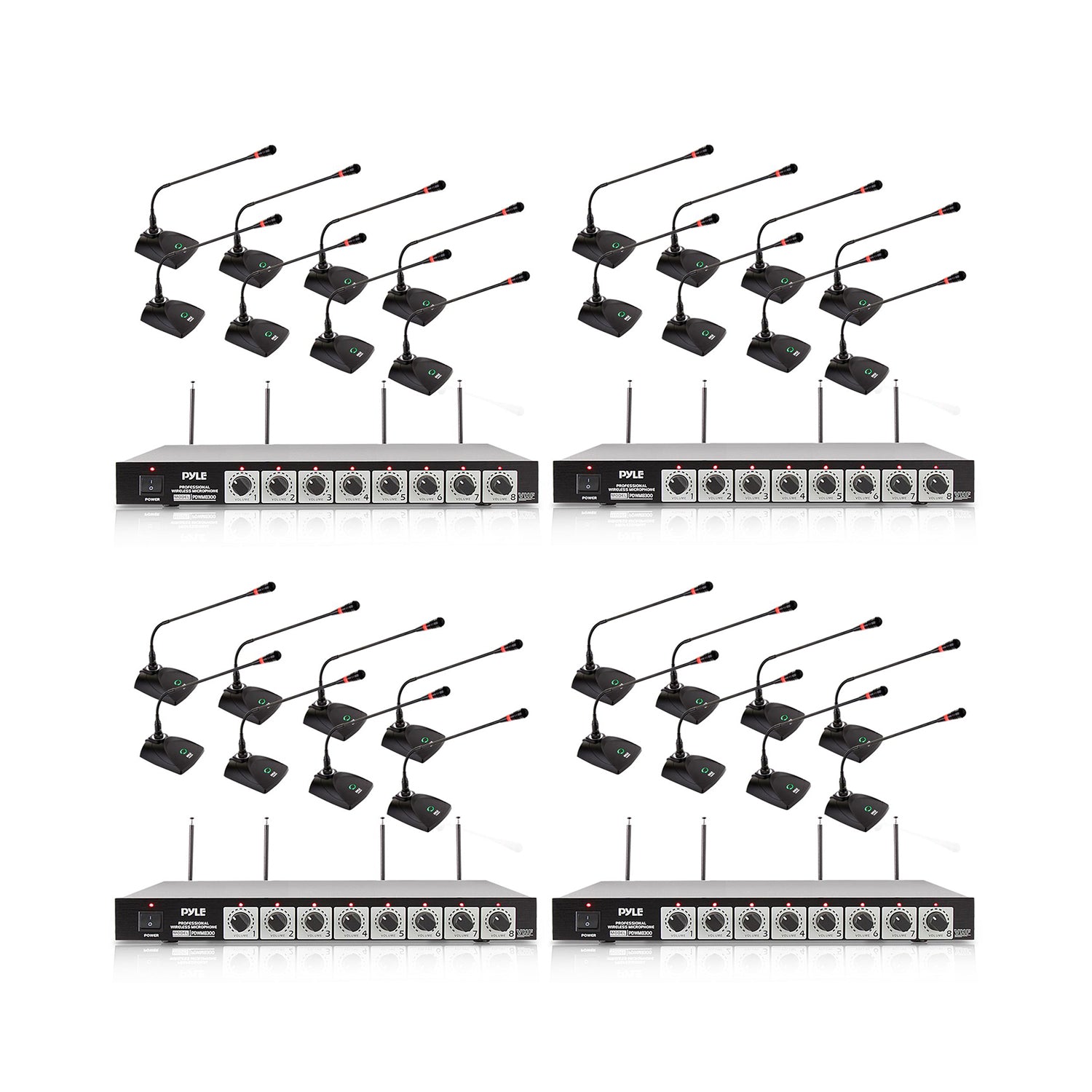 Pyle 4 x PDWM8300 VHF 8 Channel Wireless Desktop Microphones & Receiver (4 Pack) - VMInnovations
