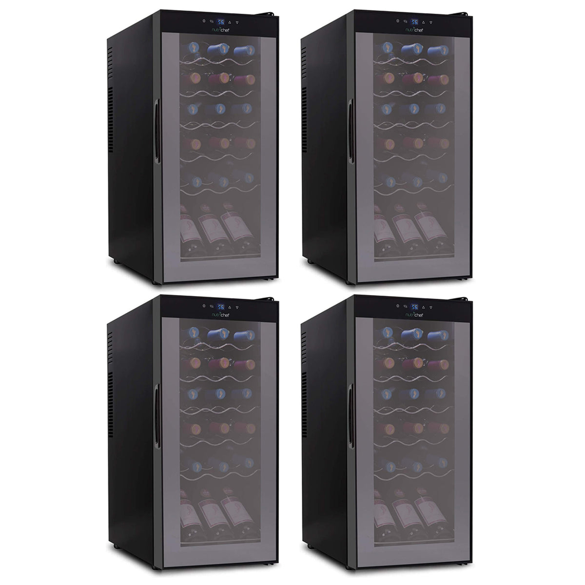 NutriChef Digital 18 Bottle Thermoelectric Wine Chiller Cooler, Black (4 Pack)