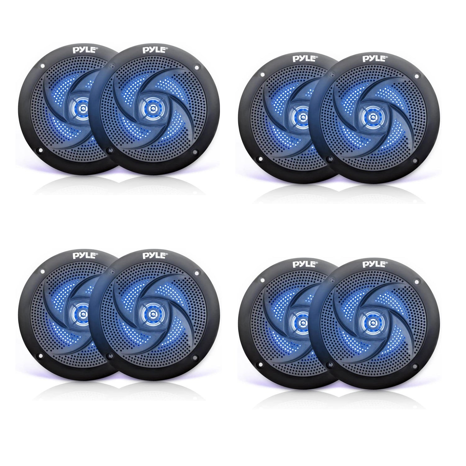 Pyle PLMRS53BL 5.25 Inch Waterproof Low Profile Marine Speakers, Black (8 Pack)