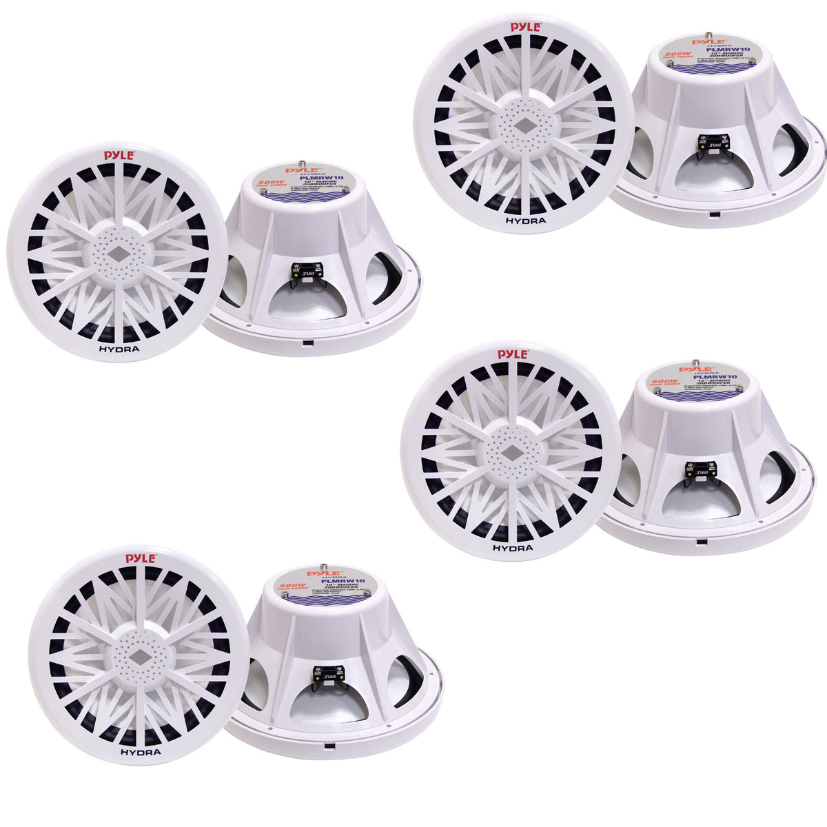 Pyle PLMRW10 10" 500 Watt Dual Marine Grade Stereo Speakers, White (8 Speakers)