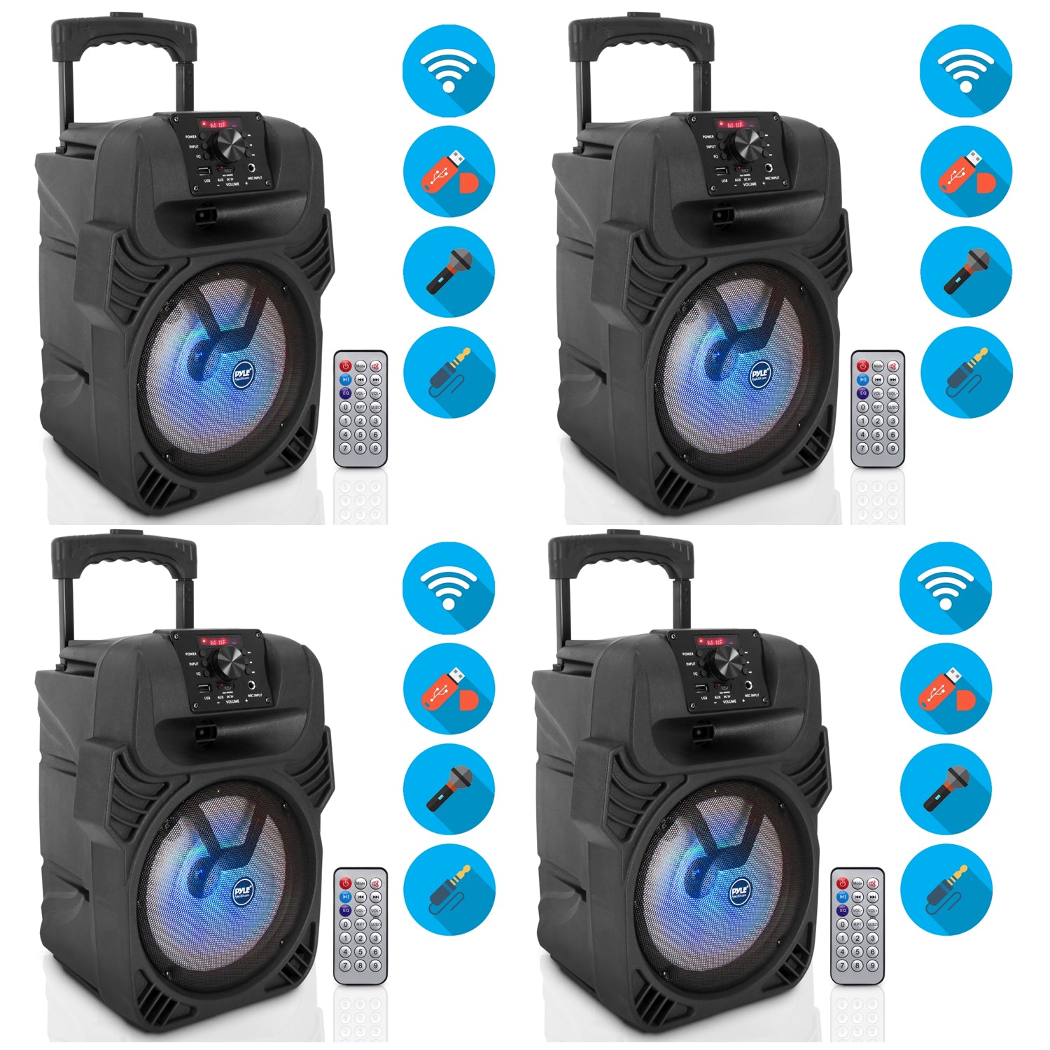 Pyle PPHP844B Portable Bluetooth Speaker System w/ Flashing Party Lights(4 Pack)