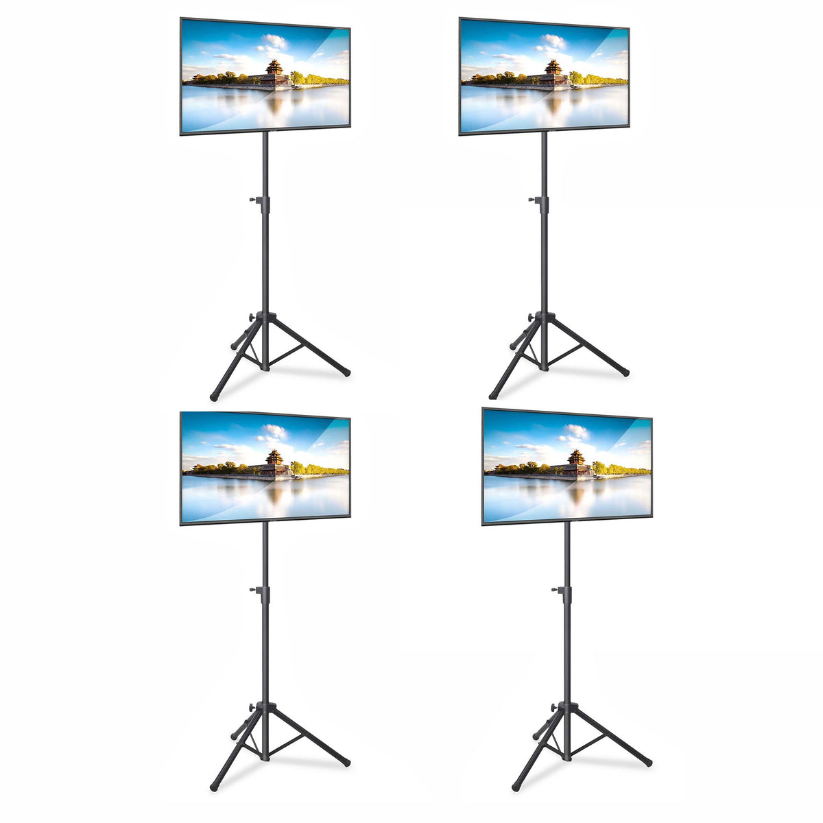 Pyle Foldable Adjustable Height Steel Tripod Flatscreen TV Stand, Black (4 Pack)