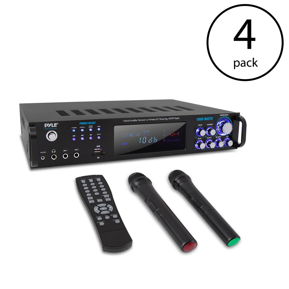 Pyle PWMA1003BT 1000 Watt Bluetooth Preamplifier System w/ Microphones (4 Pack)