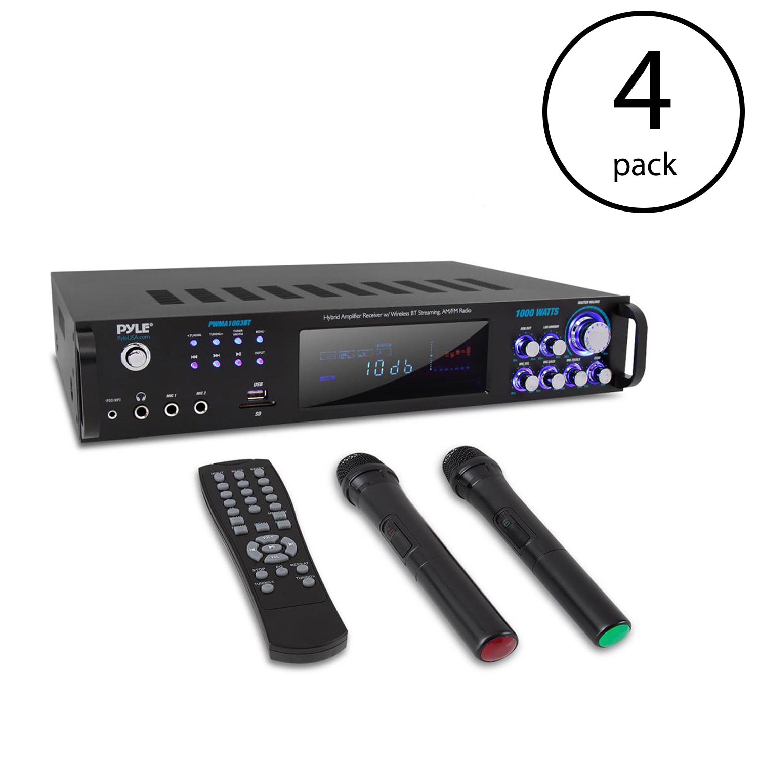 Pyle PWMA1003BT 1000 Watt Bluetooth Preamplifier System w/ Microphones (4 Pack) - VMInnovations