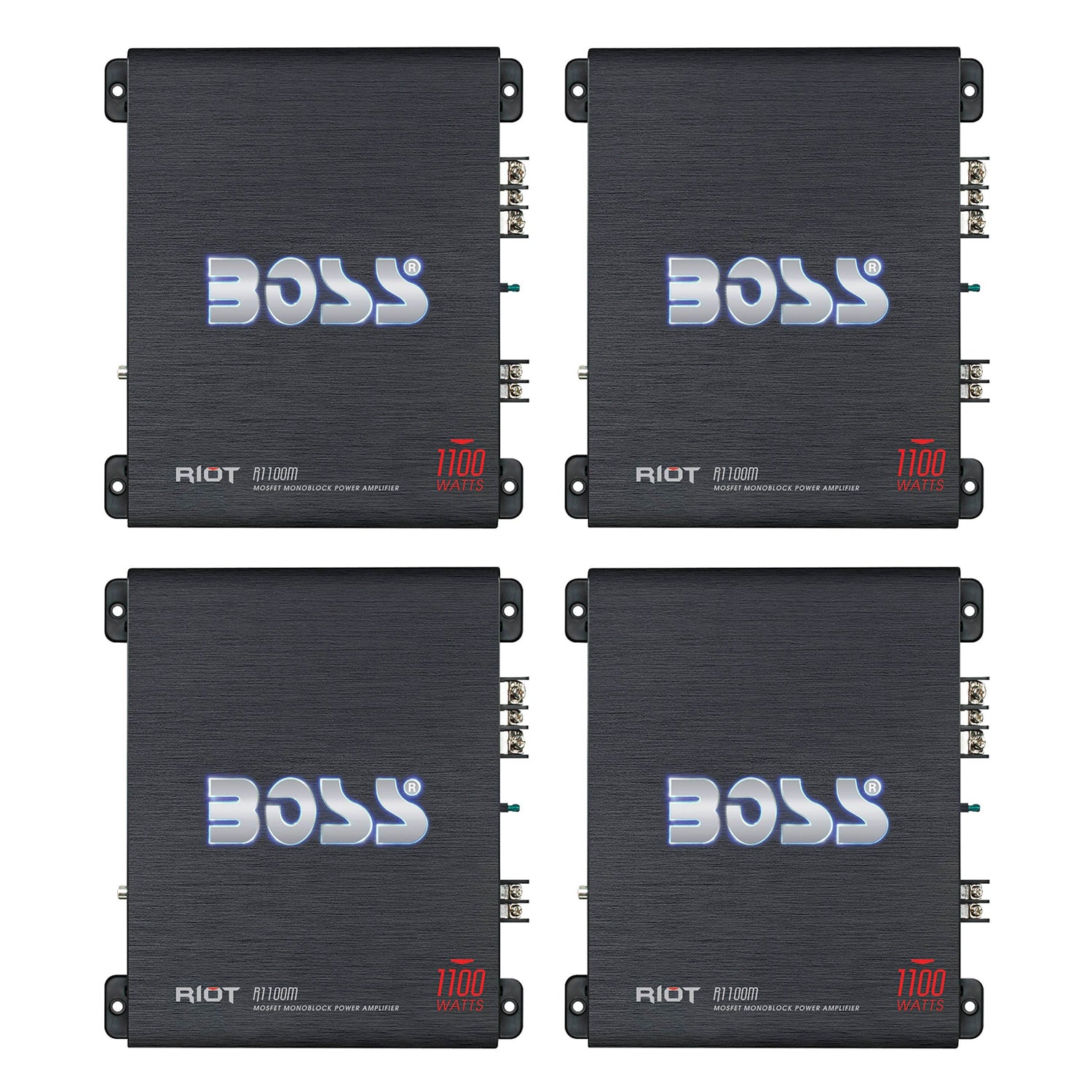 Boss Audio Riot 1100-Watt Monoblock MOSFET Class A/B Amplifier & Remote (4 Pack)