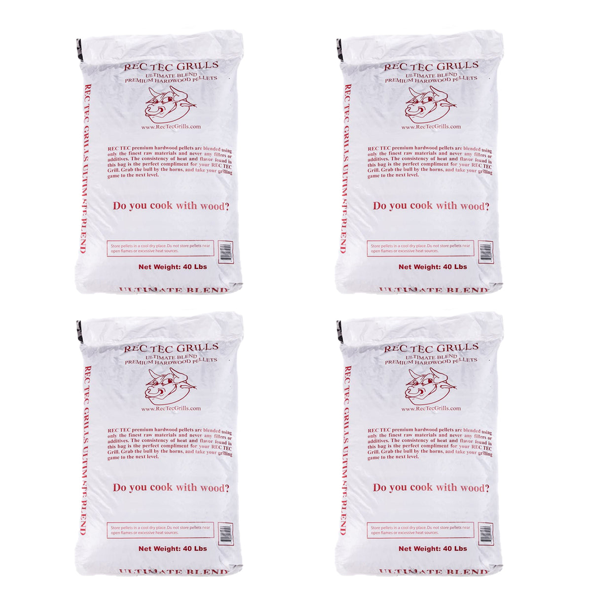 Rec Tec Grills Premium Hardwood Grilling Cooking Pellet Blend, 40Lb Bag (4 Pack)