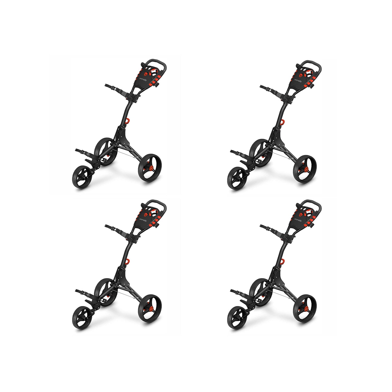 SereneLife 3 Wheel Folding Golf Bag Push Cart Holder with Cup Holder (4 Pack)