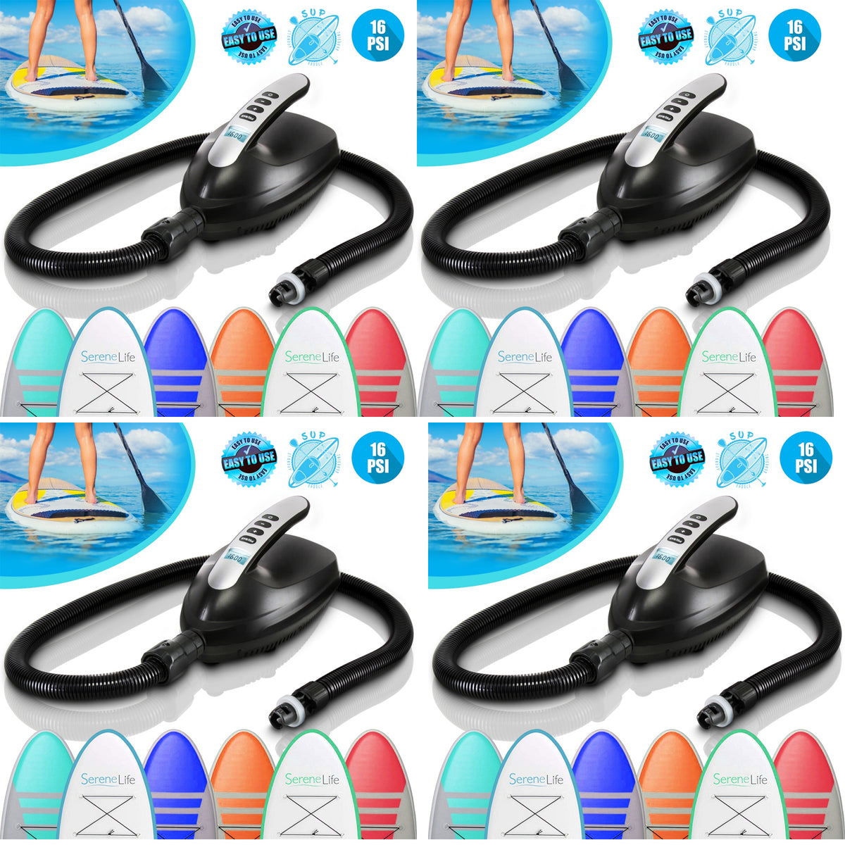 SereneLife Electric 12Volt Quick Air Inflator Deflator for Watersports (4 Pack)