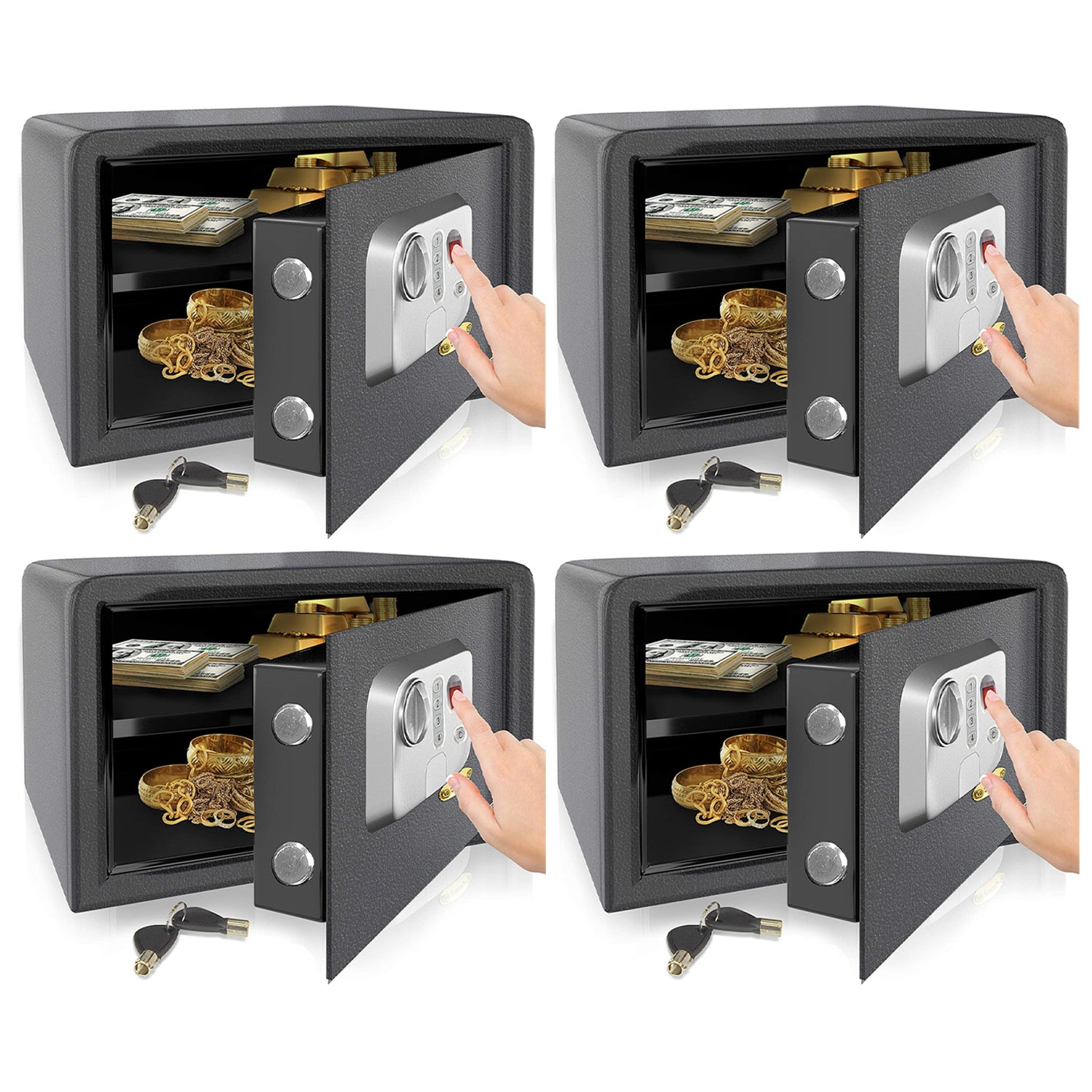 SereneLife SLSFE18FP Electronic Fingerprint Combination Safe Box, Black (4 Pack)