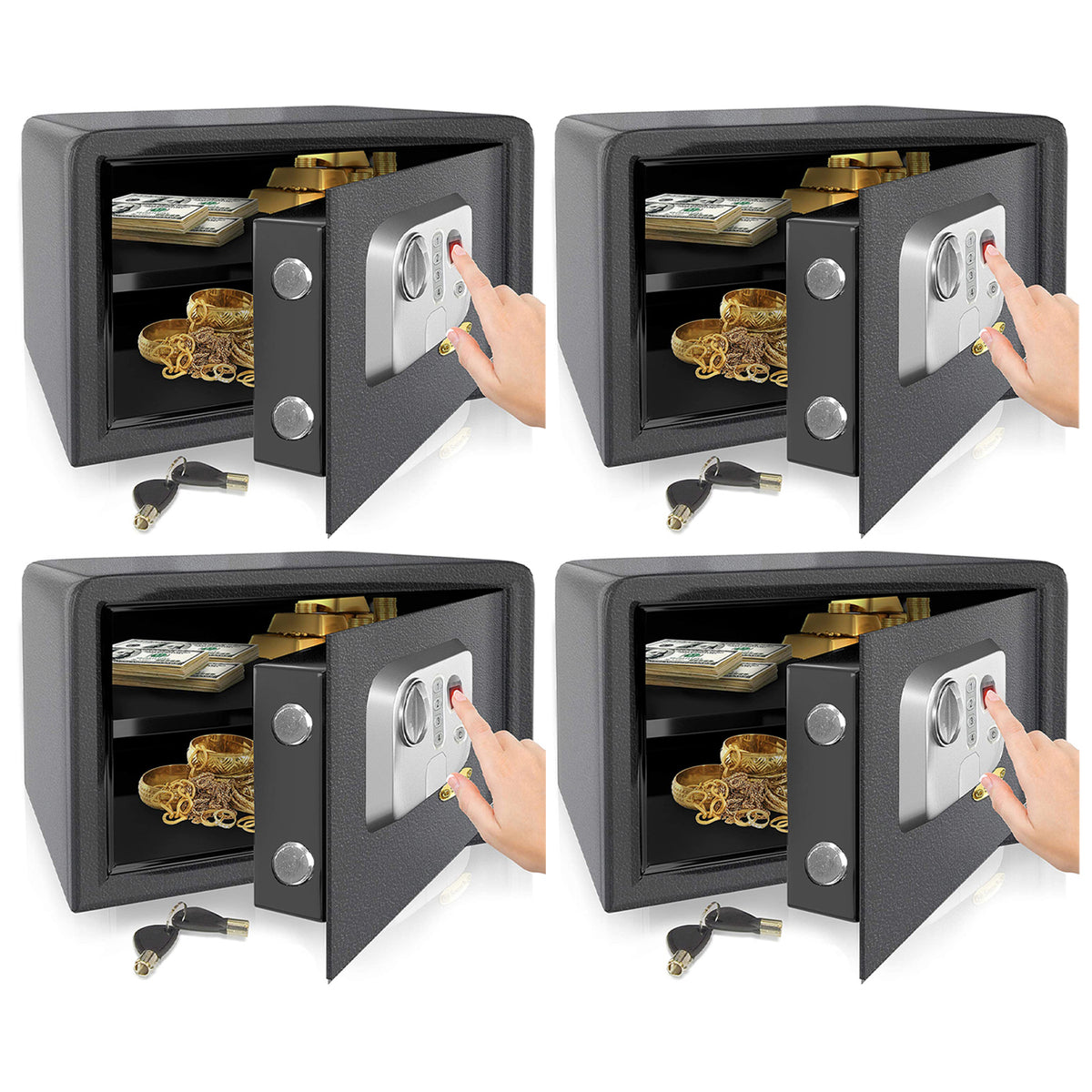 SereneLife SLSFE18FP Electronic Fingerprint Combination Safe Box, Black (4 Pack)
