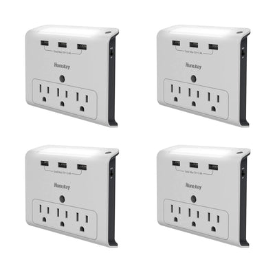 Huntkey Wall Mount Outlet with 3 2.1 Amp USB Ports and Outlets, Gray (4 Pack)