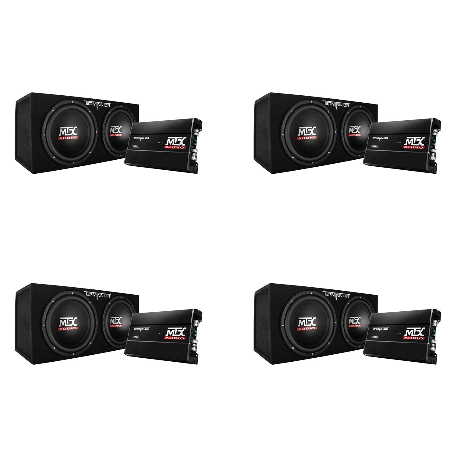 MTX TNP212D2 12" 1200W Dual Loaded Car Subwoofer w/ Sub Box & Amplifier (4 Pack)