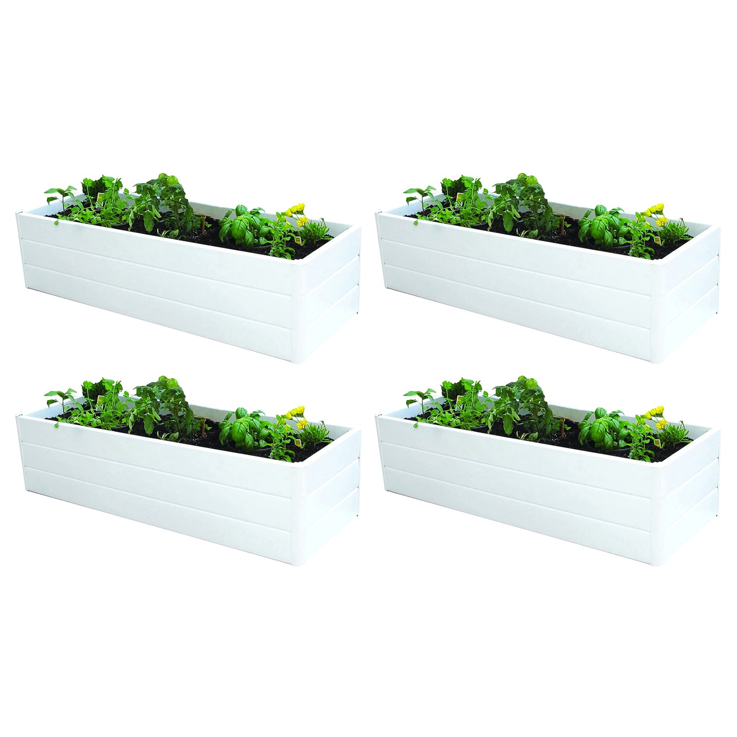 NuVue 26005 44 Inch Raised PVC Garden Planter Terrace Deck Box, White (4 Pack)