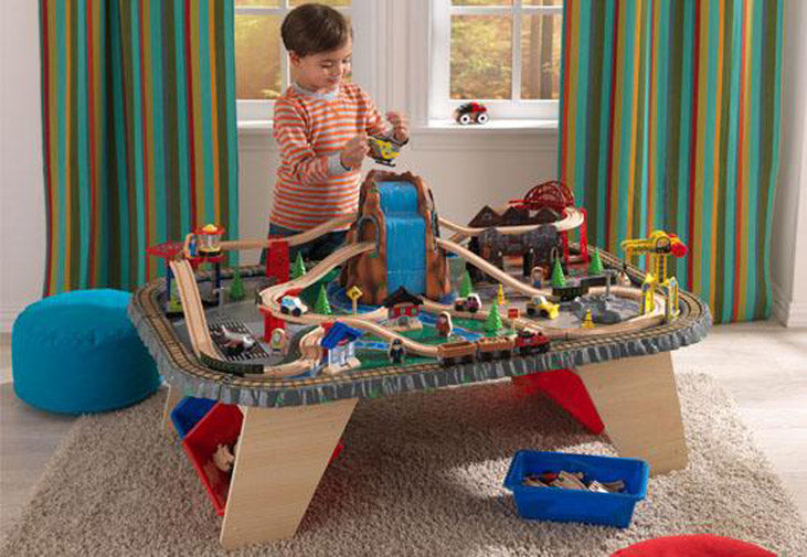 KidKraft Waterfall Junction 112-Piece Train Set and Table with Bins (Open Box)