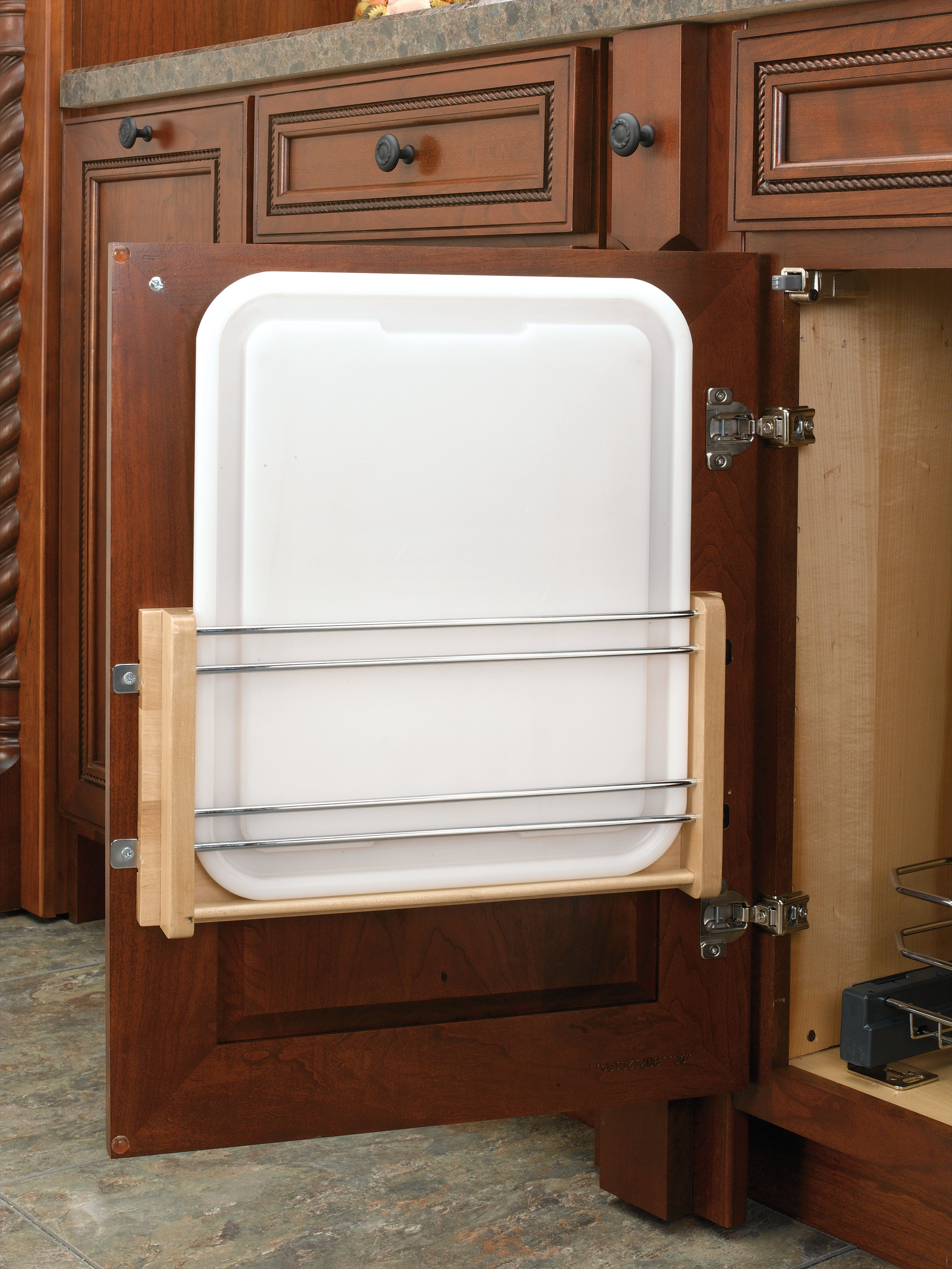 Rev-A-Shelf Kitchen Cabinet Wood Door Mount w/ Polymer Cutting Board, 4DMCB-15P - VMInnovations