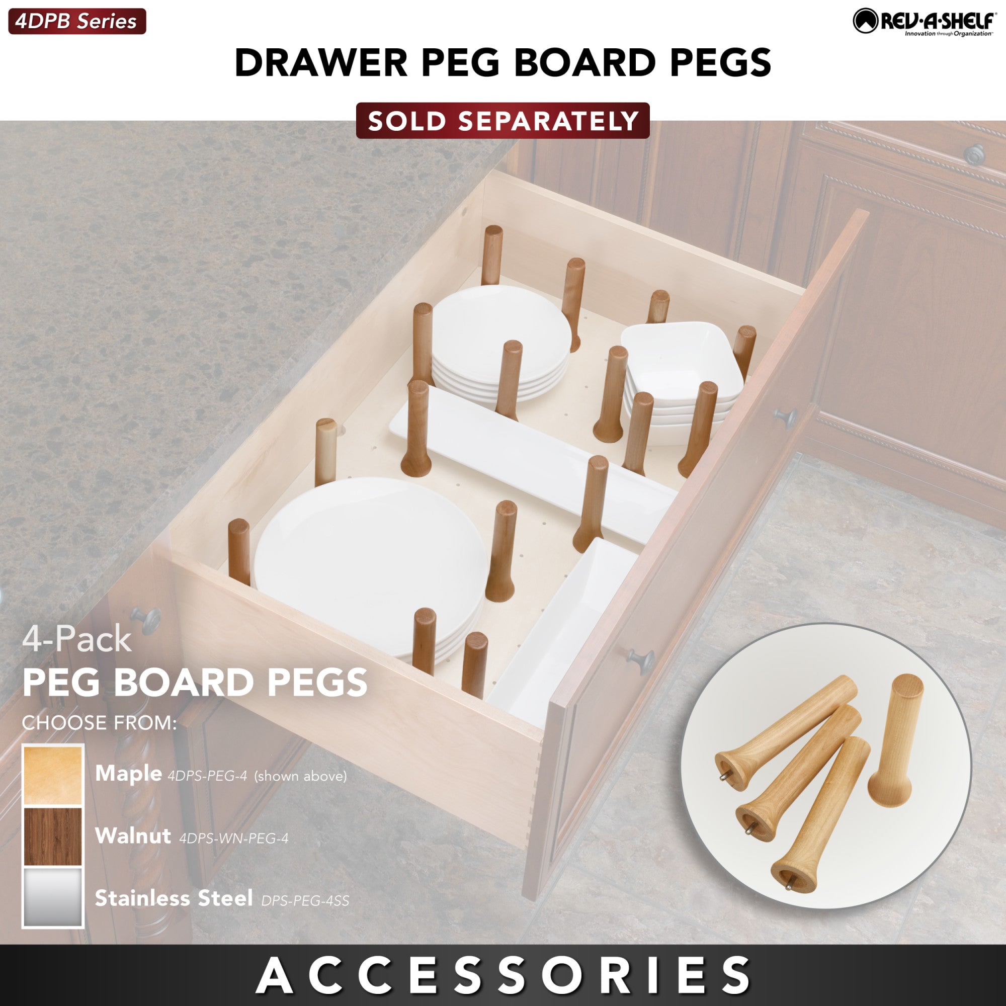 Rev-A-Shelf 30x21" Trimmable Pegboard Drawer Organizer with 12 Pegs, 4DPS-3021