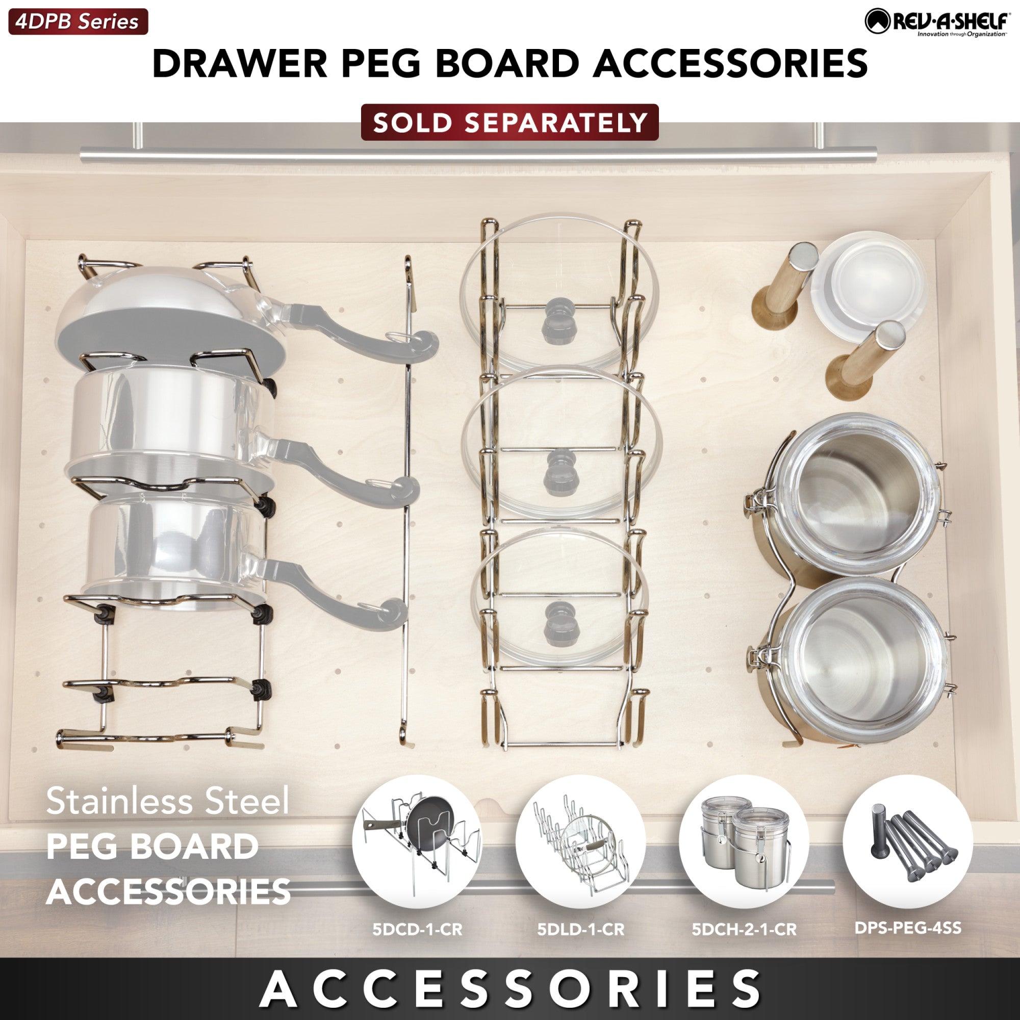 Rev-A-Shelf 4DPS-3021 30 x 21 Inch Wood 12 Peg Board Drawer Organizer (Used)