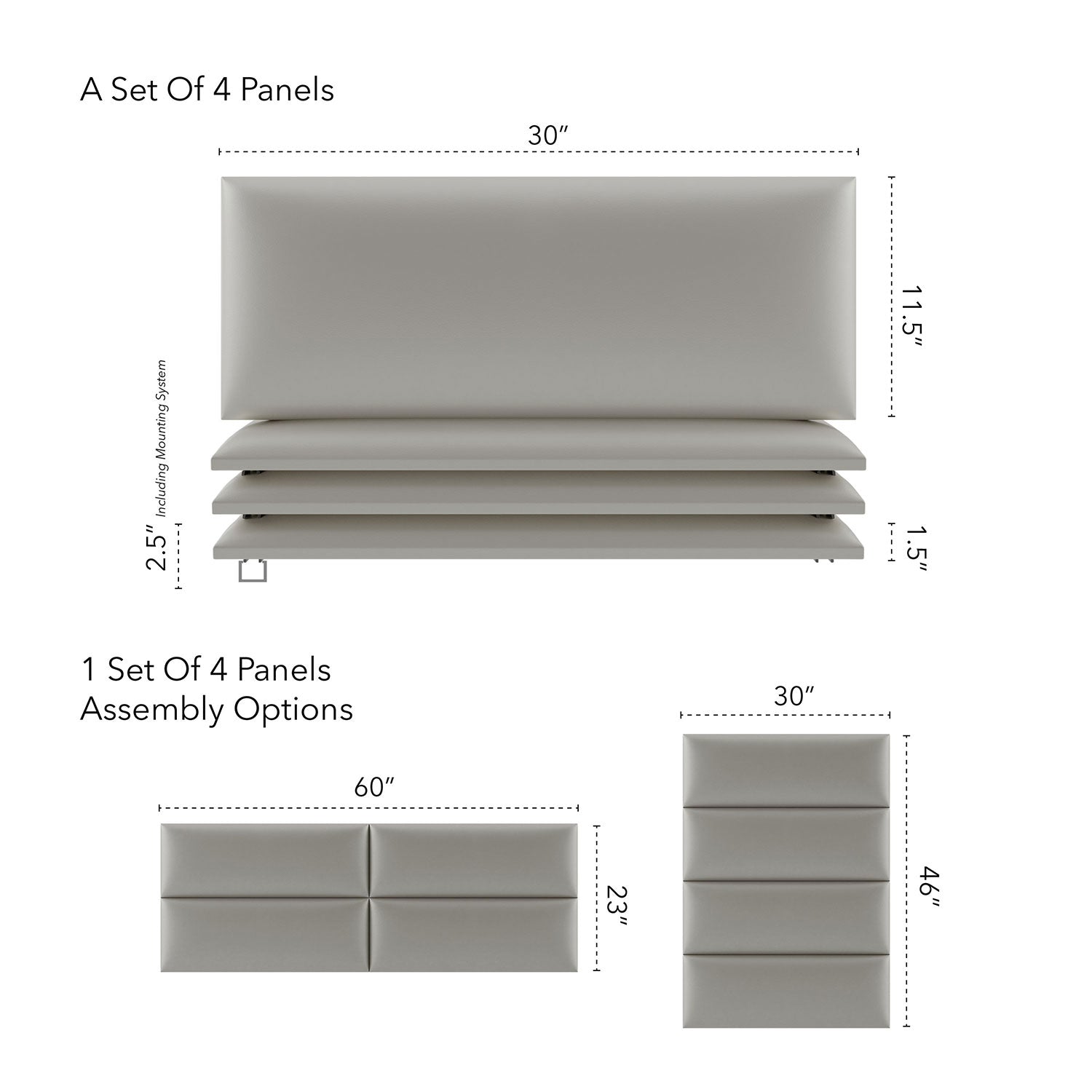 Vant 30 x 46 Inch Floating Upholstered Wall Panels, Metallic Champagne (4 Pack)