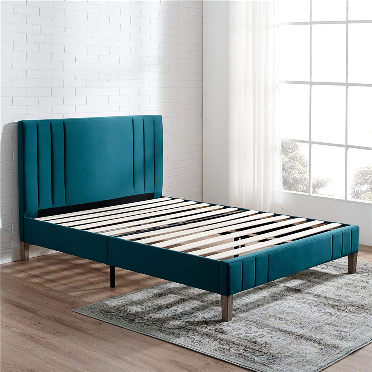 Classic Brands Chicago Modern Tufted Upholstered Platform Bed Frame, Full, Teal