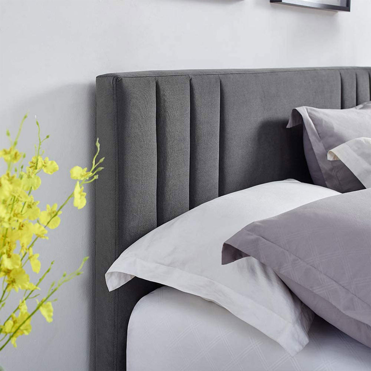 Classic Brands Chicago Tufted Upholstered Platform Bed Frame, Full, Dark Grey